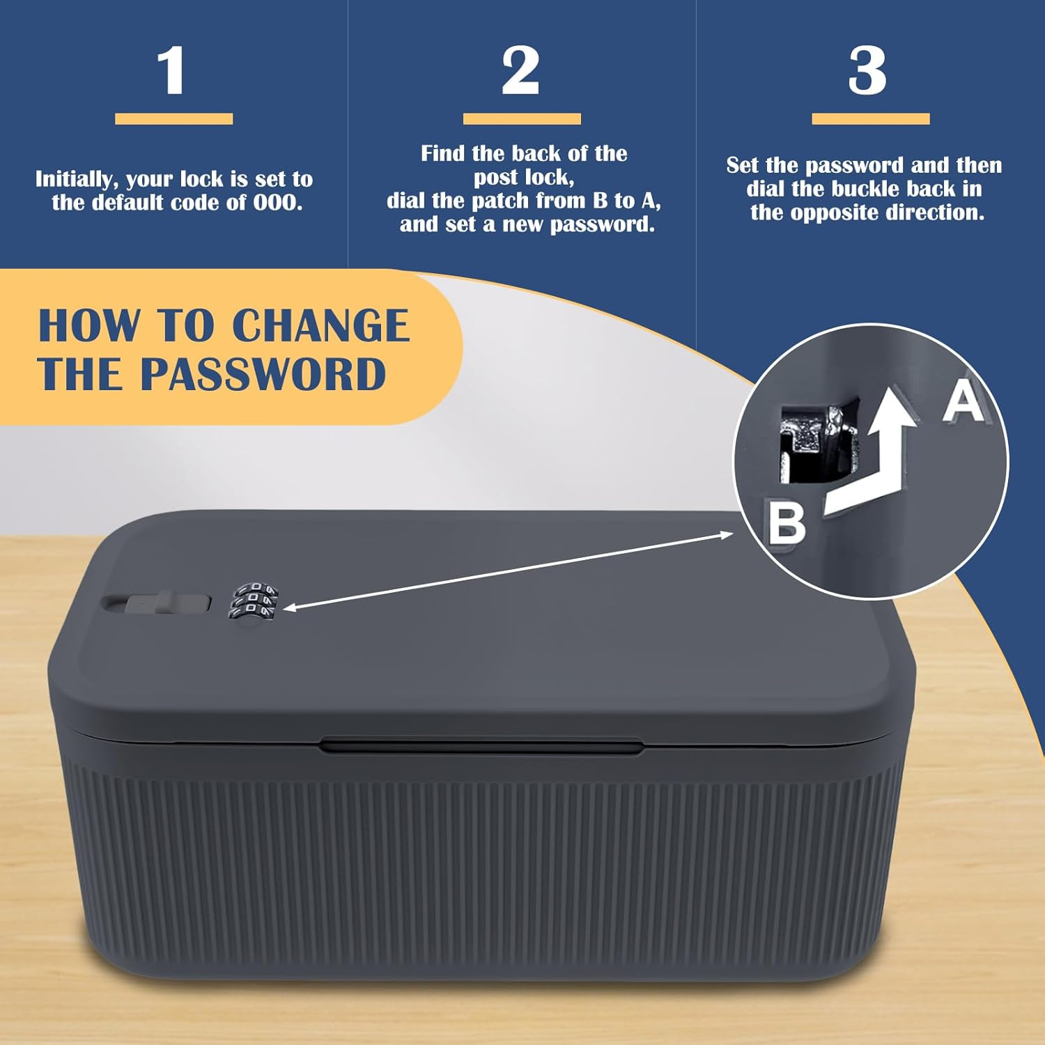 Lockable Storage Box, Medication Locking Box, Versatile Cell Phone Locked Jail with Combination Code, Portable Medicine Safe Case Container for Home Office Storing (Grayish Blue) image number 2