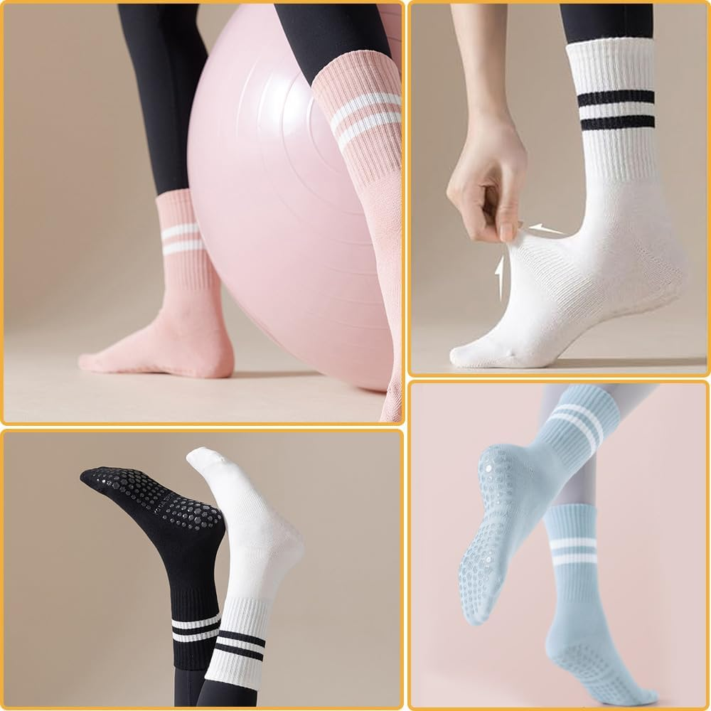 Meunmro Yoga Socks 6 Pairs for Women, Pilates Grip Socks, Non-Slip Socks for Yoga Pilates Ballet Dance Fitness, One Size image number 3