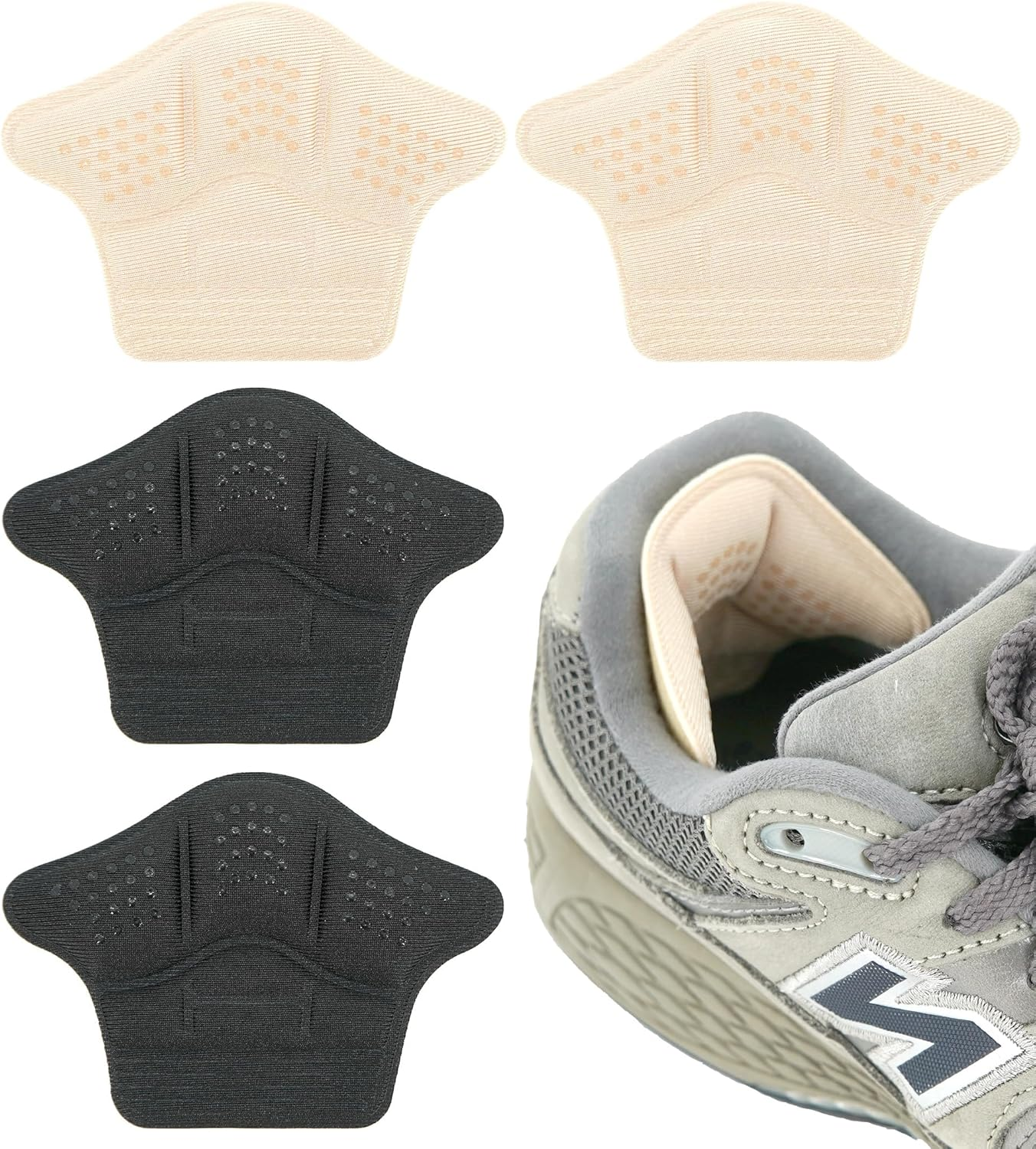 YBVABE Heel Cushion Inserts - 4Pieces Heels Grip Anti-Slip Leather Shoe Pads with Silicone Dots, Reusable Adhesive Thick Back Insoles for Boots & Sports Shoes, Heel Blister Protectors for Women & Men, Ideal for Loose Shoes (4 Beige)