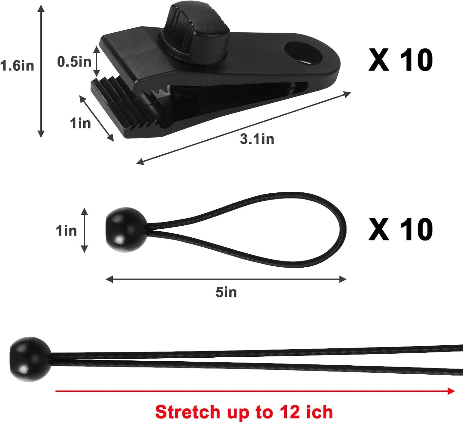 Tarp Clips Heavy Duty Lock Grip, 20 Pack Tarp Clamps with Ball Bungee Cords 6 Inch, Strong Tent Clips for Swimming Pool Cover RV Awnings Outdoor Camping Caravan Canopies Car Covers,Swimming Pool Cover image number 6