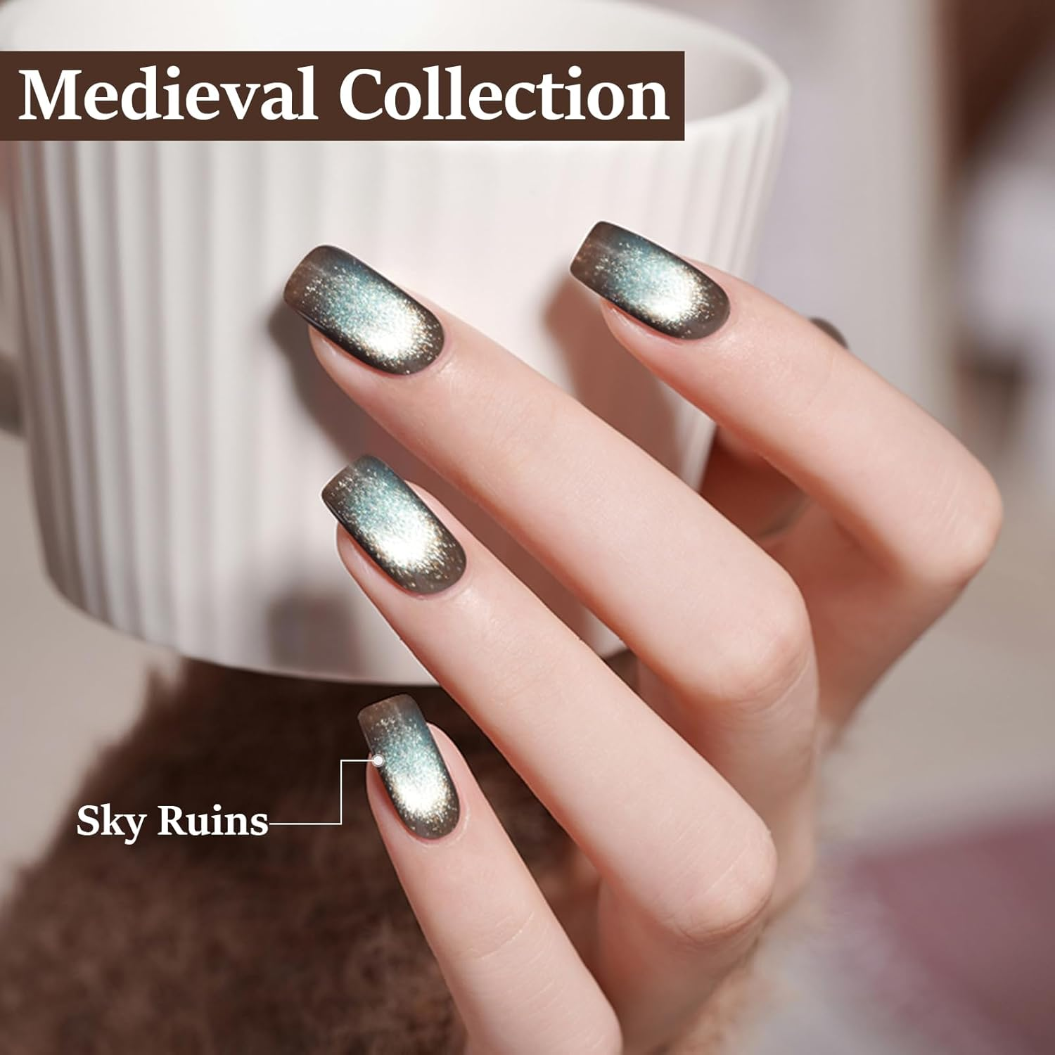 ADHERE Medieval Collection - 12Ml Dark Blue Cat Eye Gel Nail Polish 1Pc Holographic Magnetic Gel Polish, Soak Off, for Manicure Salon DIY at Home (Moon Phase) - Earl Grey image number 2