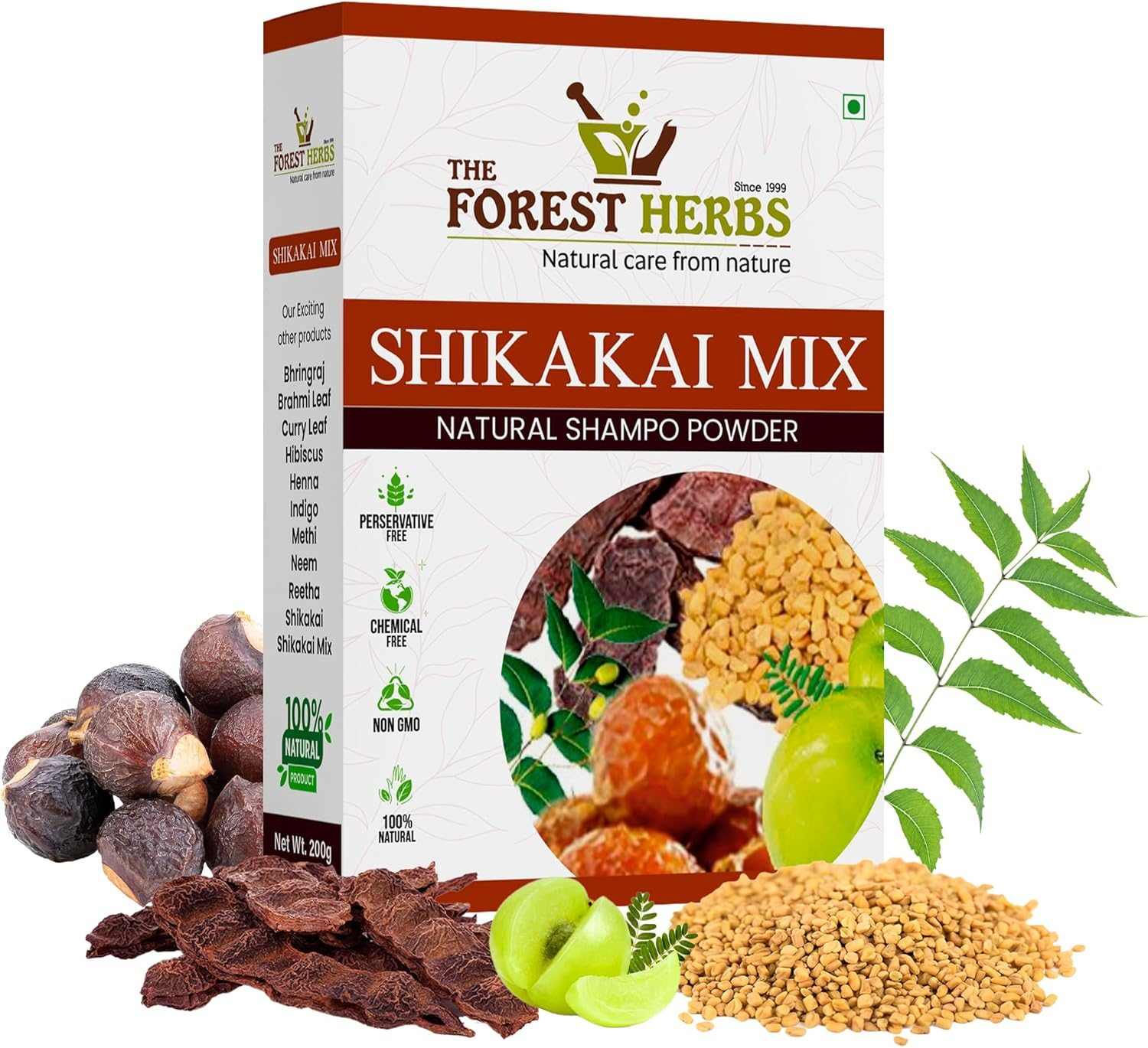 THE FOREST HERBS Natural Care from Nature Herbs100% Organic Shikakai Mix Powder with Amla, Reetha, Bhringraj, Hibiscus, Neem for Hair Wash (Dry Shampoo) - 100Gms image number 1