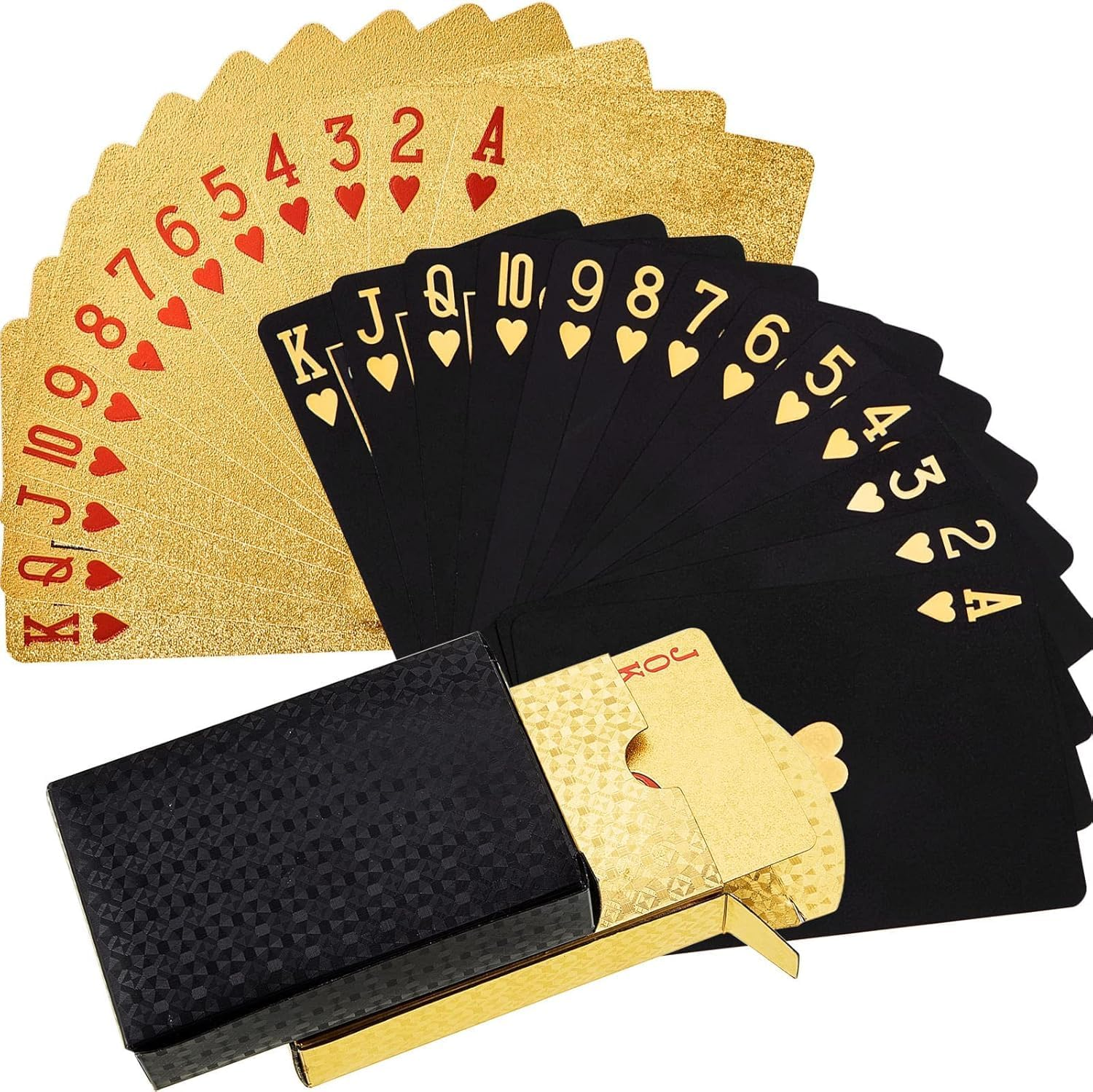 HENWUBEI 2 Decks of Black and Gold Playing Cards, Waterproof Plastic Cards with Gift Box, Game Tool for Home Game Party - Cool Gold and Black Diamond image number 5