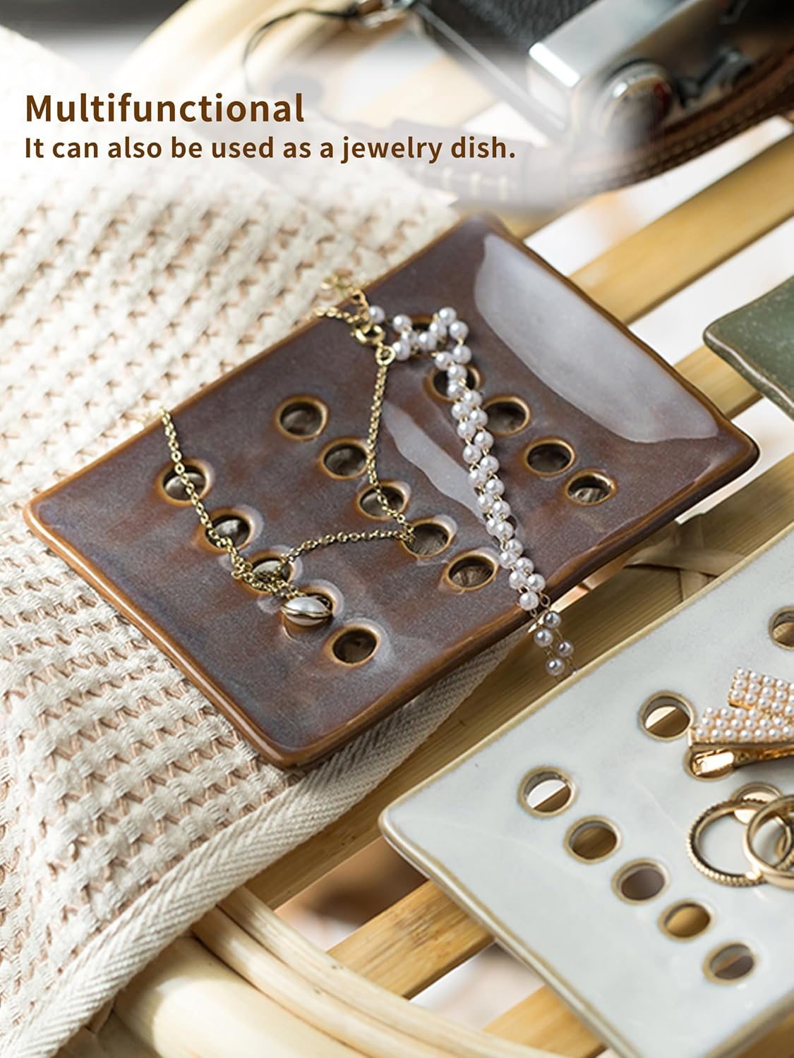 Cormomu Soap Holder, Ceramic Soap Dish for Shower, Japanese Soap Tray with Self Drain for Sponges, Bath Tub, Bathroom, and Kitchen Sink, Purple - Red image number 7