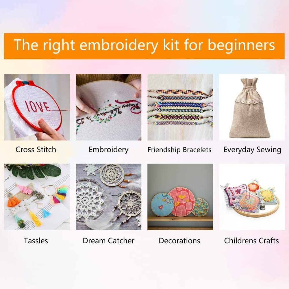 Caydo 100 Skeins Embroidery Floss, Rainbow Color Friendship Bracelets Floss Embroidery Thread with 12 Pieces Bobbins image number 3