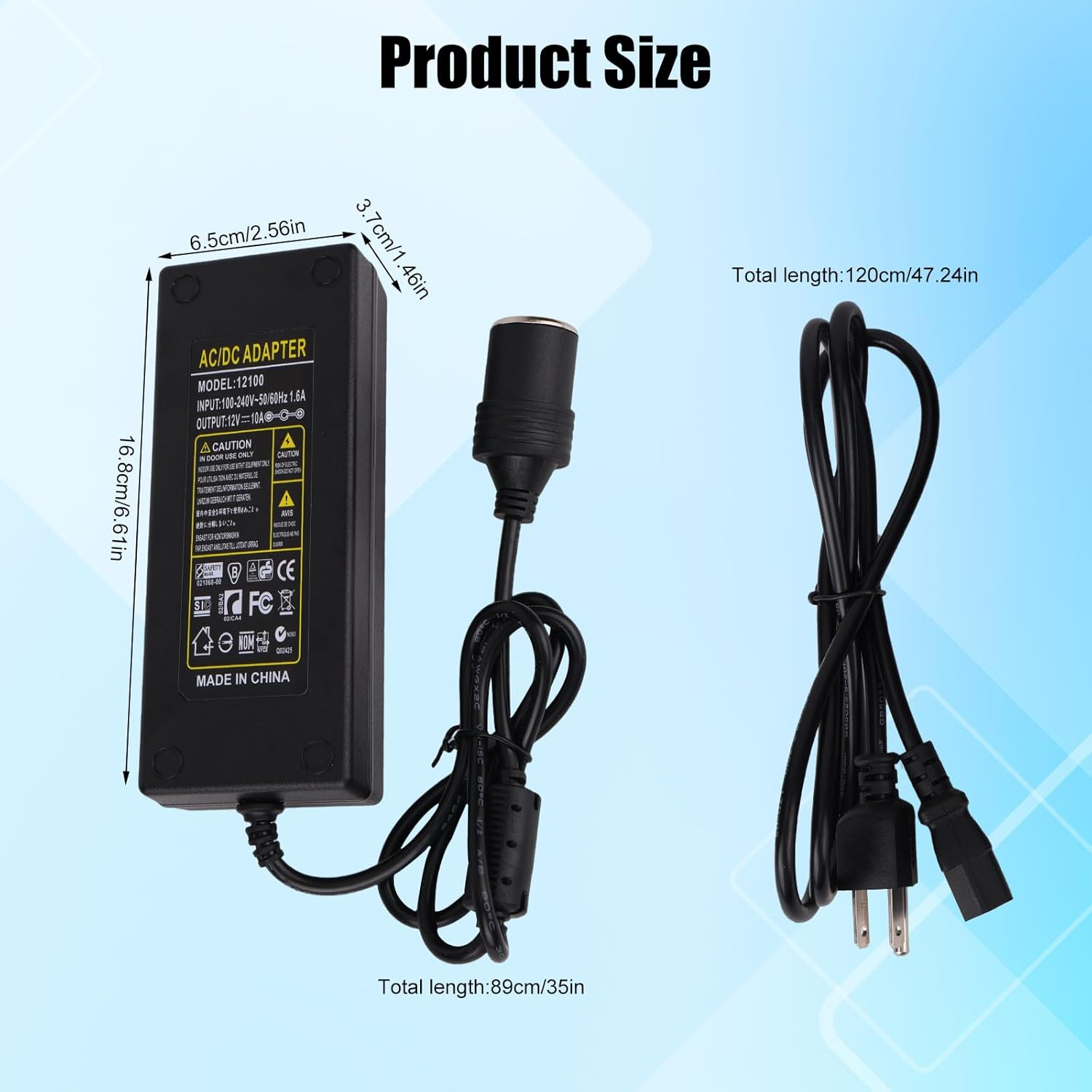 AC to DC 110V to 12V Converter, 10A 120W Power Supply Car Cigarette Lighter Socket Adapter with Wall Plug for Car Electronics Refrigerator Vacuum Cleaner Tire Inflator and More