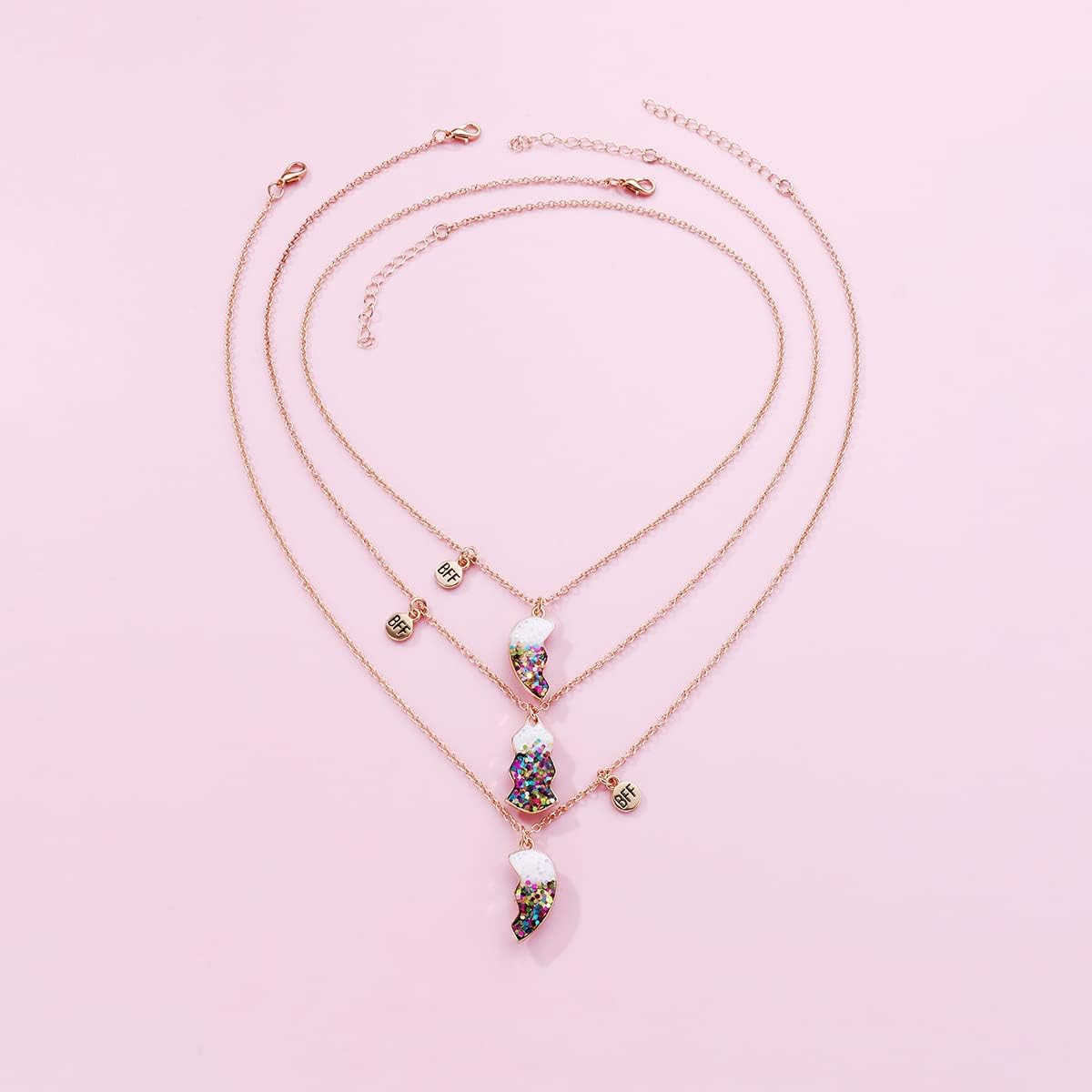 Best Friend Necklaces for 3 Matching Heart Pendant Magnetic Bff Friendship Necklace - 3Pcs Flower image number 5