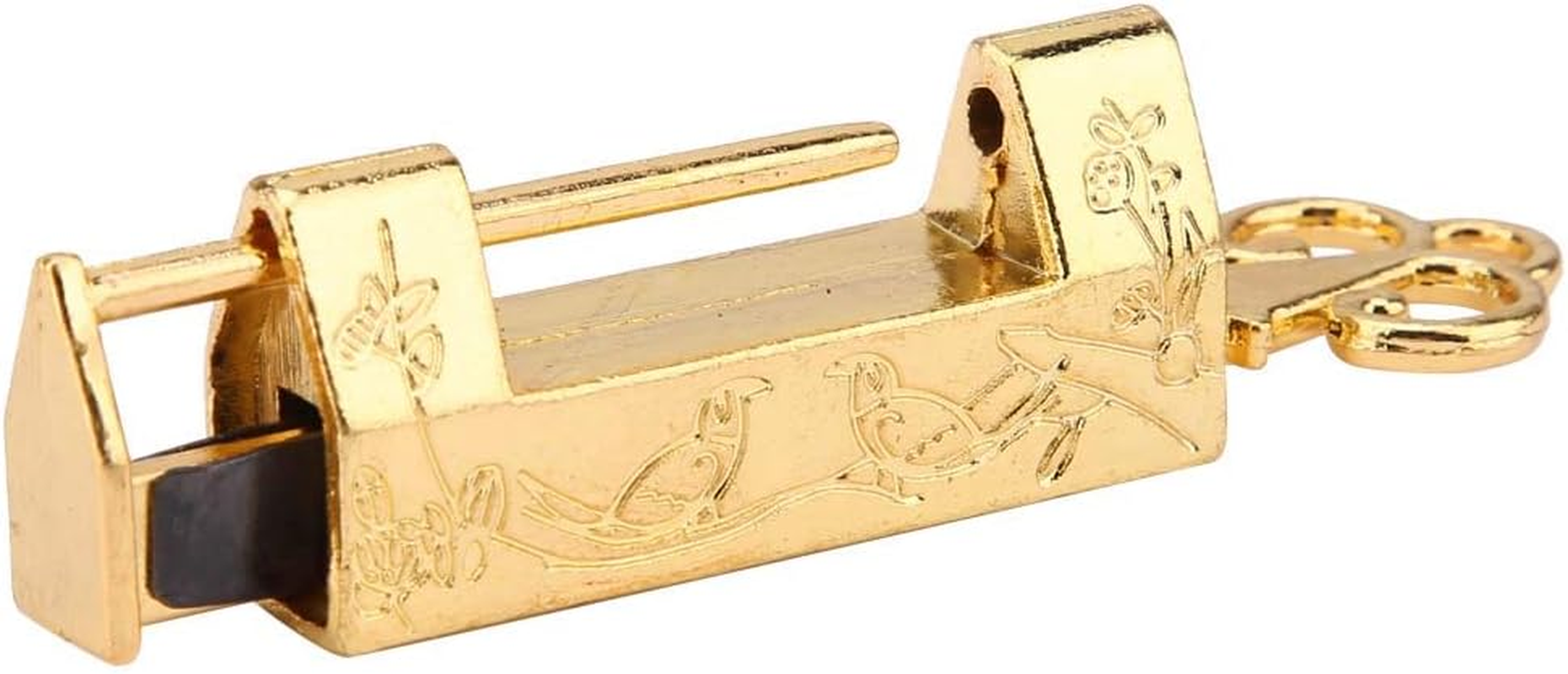 Mini Chinese Style Traditional Magpie Flower Padlock Small Key for Vintage Furniture Padlock Vintage (Gold) image number 3