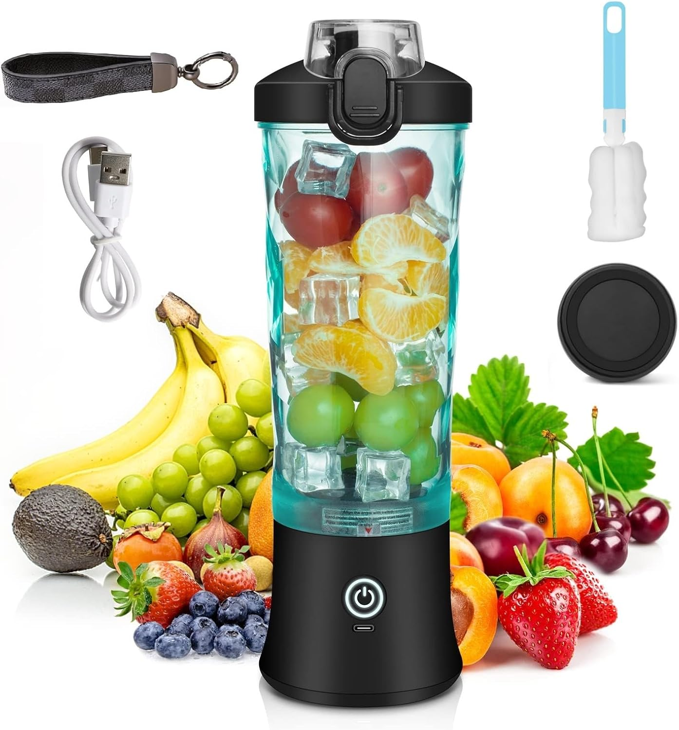 Portable Blender 20 Oz Personal Blender for Smoothie, Fruit Juice, Milk Shake Rechargeable 6 Sharp Blades Juicer Blender Cup for Kitchen Home Travel Gym Office Sports Black image number 4