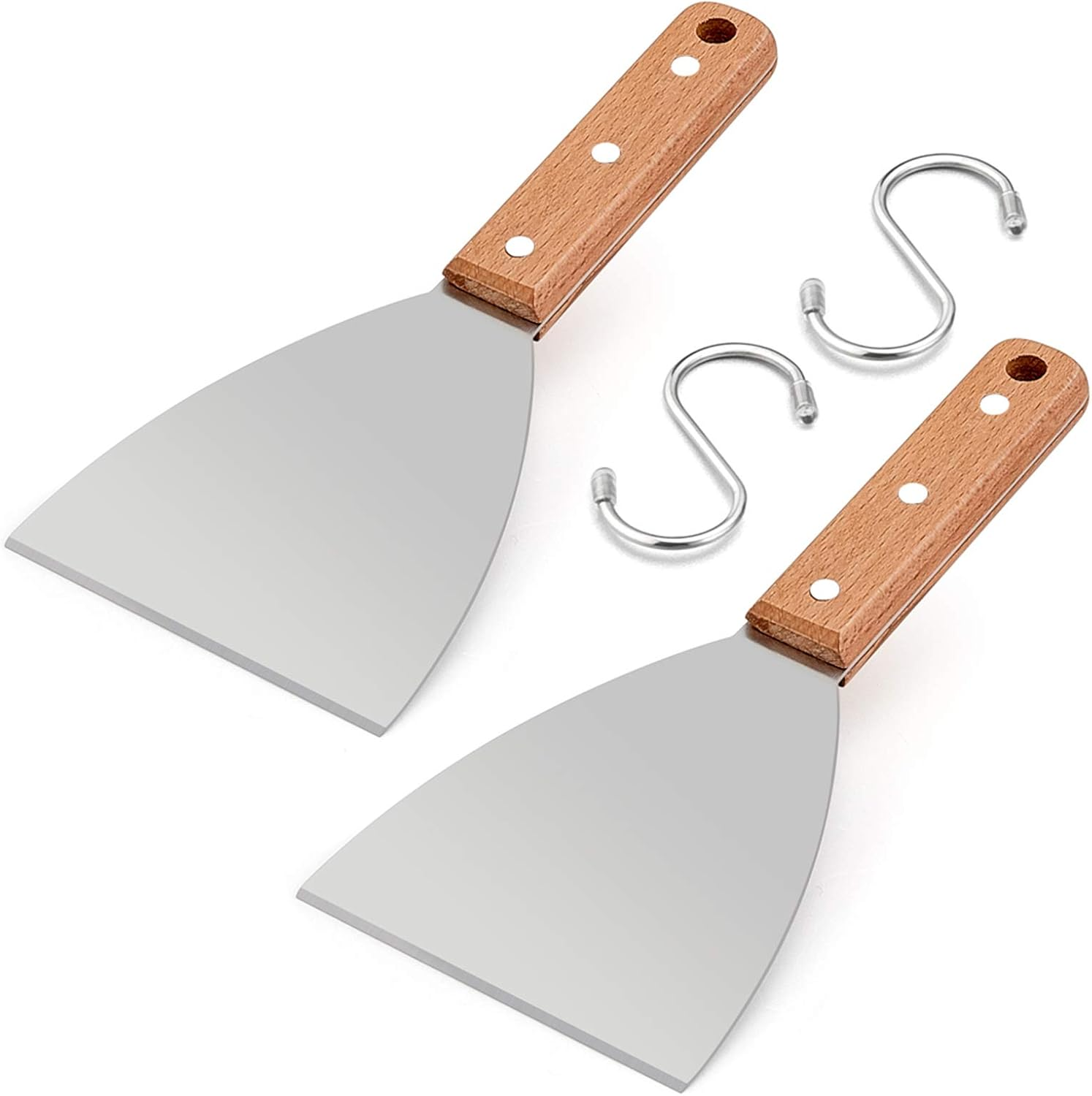 Hasteel Griddle Scraper 2Pcs, Stainless Steel 9.5In Slant Edge Metal Grill Scraper Chopper for Food Service & Cleaning Supplies, Perfect for Teppanyaki Flat Top BBQ Indoor & Outdoor, Dishwasher Safe