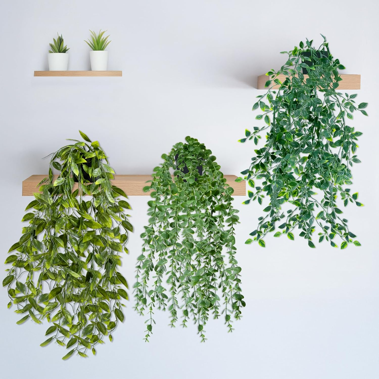 IHKFILAN Artificial Hanging Plant, 3 Packs Fake Plants, Artificial Hanging Plants Potted Greenery Decor, Eucalyptus Mandala Snow Pea Vine in Pot Plants for Office Farmhouse Home Indoor Outdoor Decor image number 2