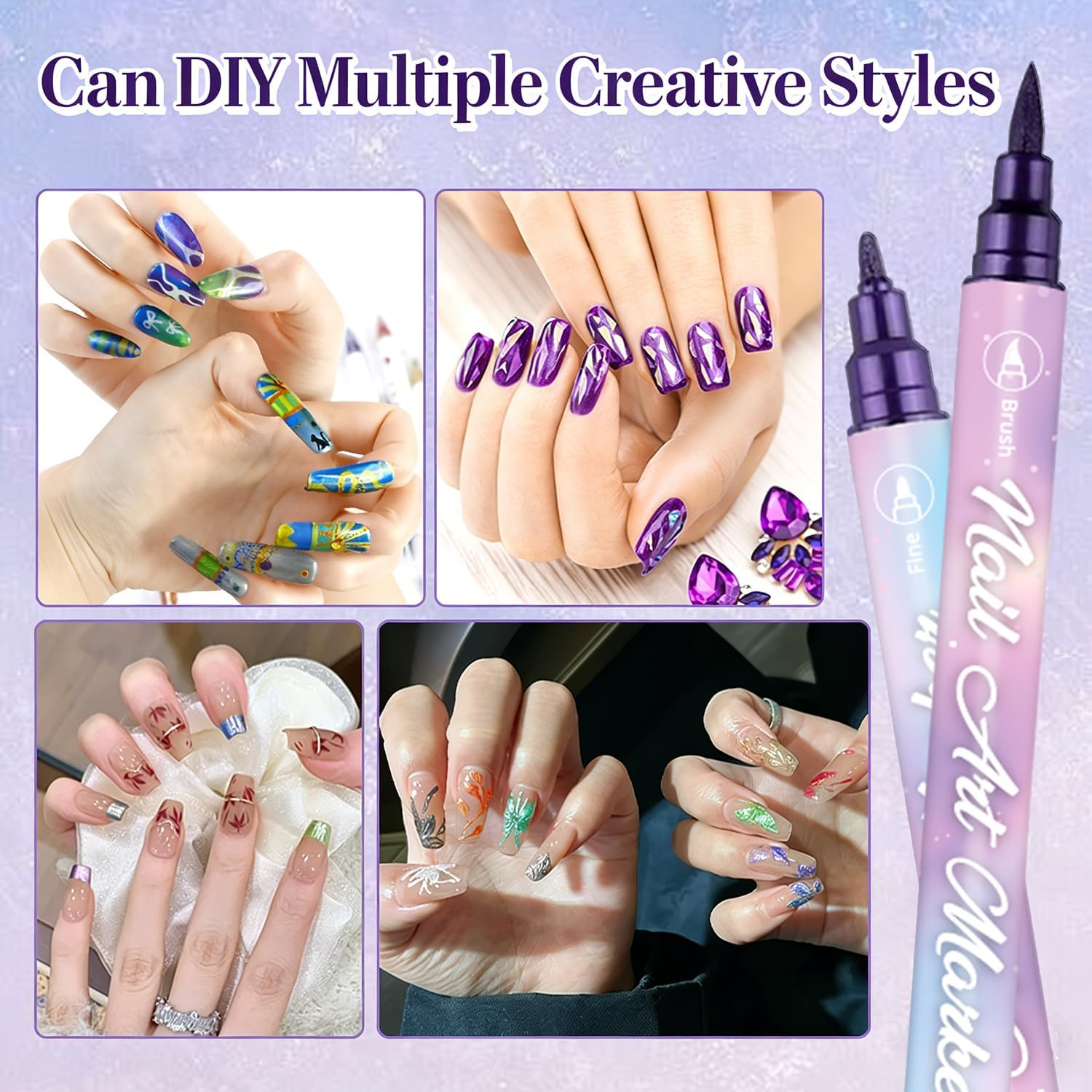 10 Color Metal Nail Art Pens Set, 3D Double Ended Nail Art Markers Graffiti Acrylic Paint Pen, Quick-Drying Dotting Drawing Painting Liner Pen for Home Salon Manicure DIY Tool image number 2