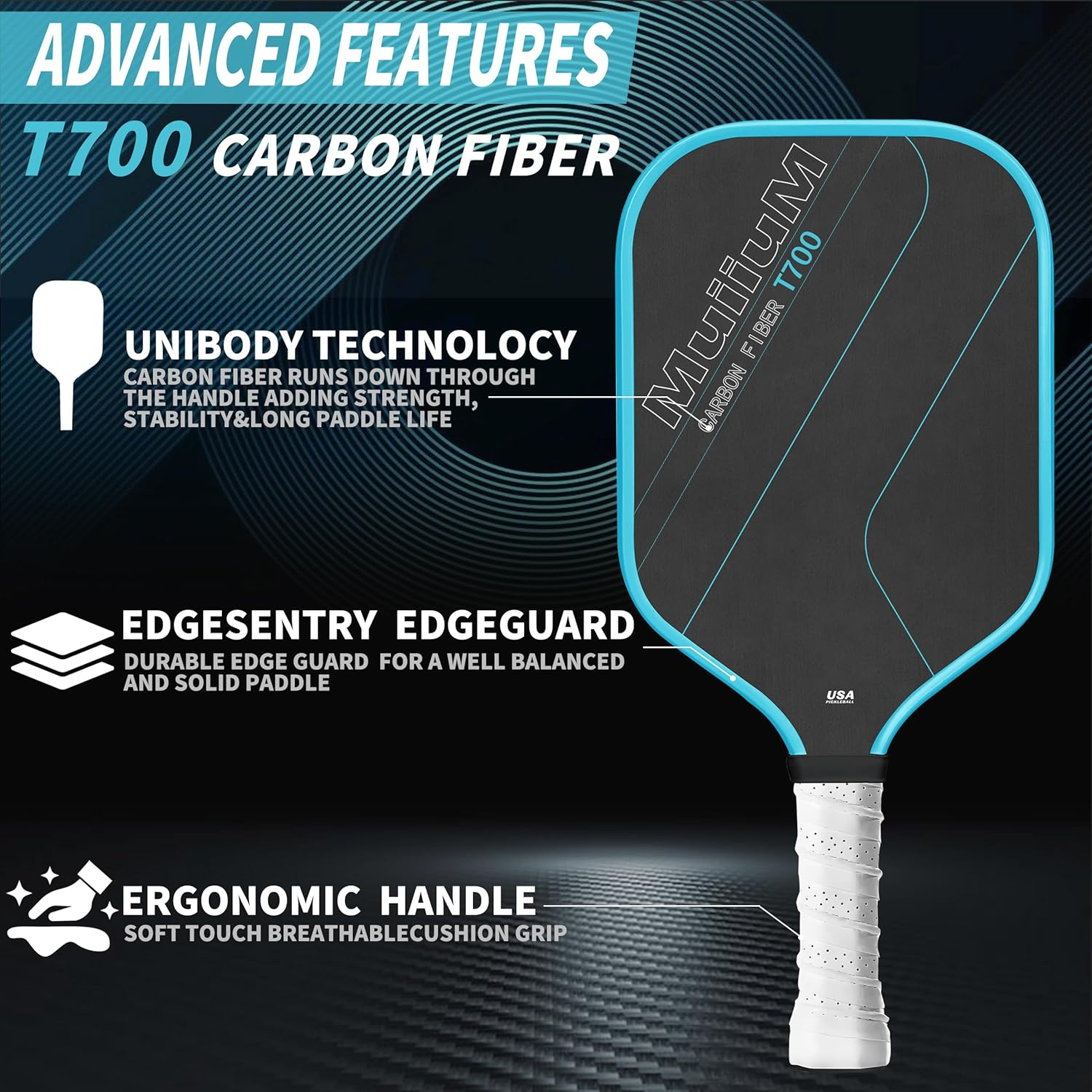 Pickleball Paddles, USAPA Approved Carbon Fiber T700 Surface, Men'S and Women'S Pickleball Pad Set image number 5