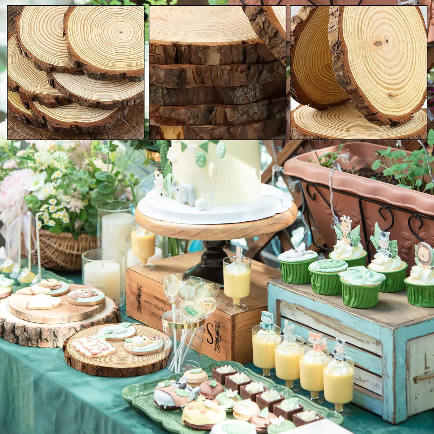 FSWCCK 6 Pack Nature Unfinished round Wood Slices, 7-8 Inches Wooden Circle, Large Wood Slabs for Weddings Centerpieces Decor and DIY Painting Crafts image number 4