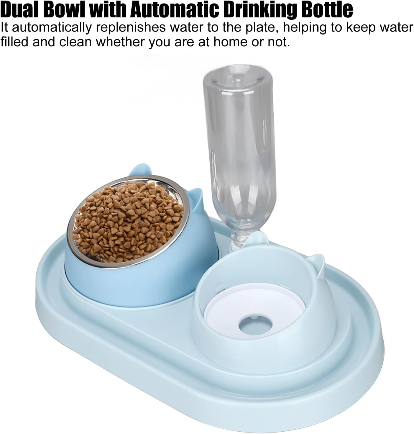 EVTSCAN Cat Food and Water Bowl Set, with Automatic Drinking Bottle, Slow Feeder Cat Bowls, 2 in 1 Automatic Pet Feeder, for Puppy Kitten Rabbits image number 5