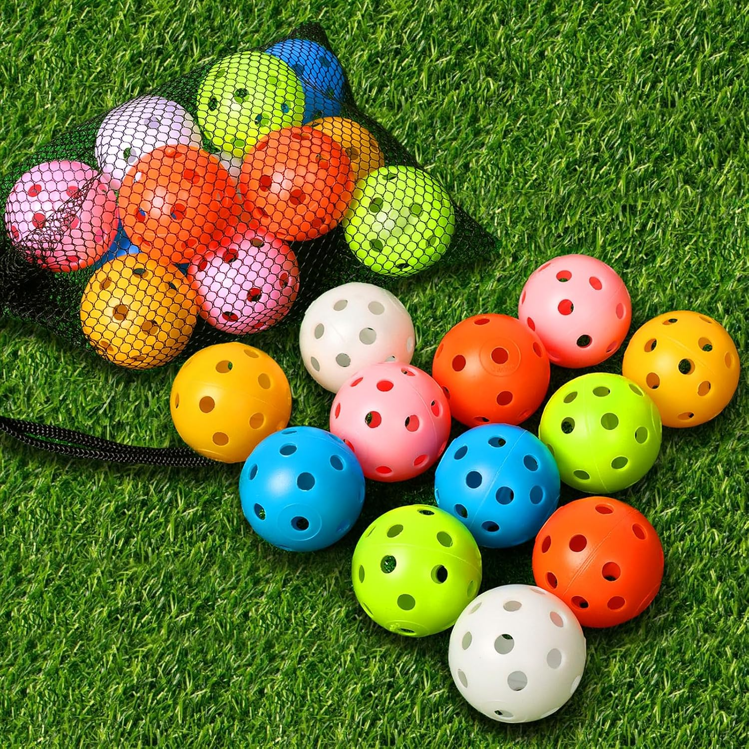THIODOON Practice Golf Balls Limited Flight Golf Balls 40Mm Hollow Plastic Golf Training Balls Colored Airflow Golf Balls for Swing Practice Driving Range Home Use Indoor 12 Pack