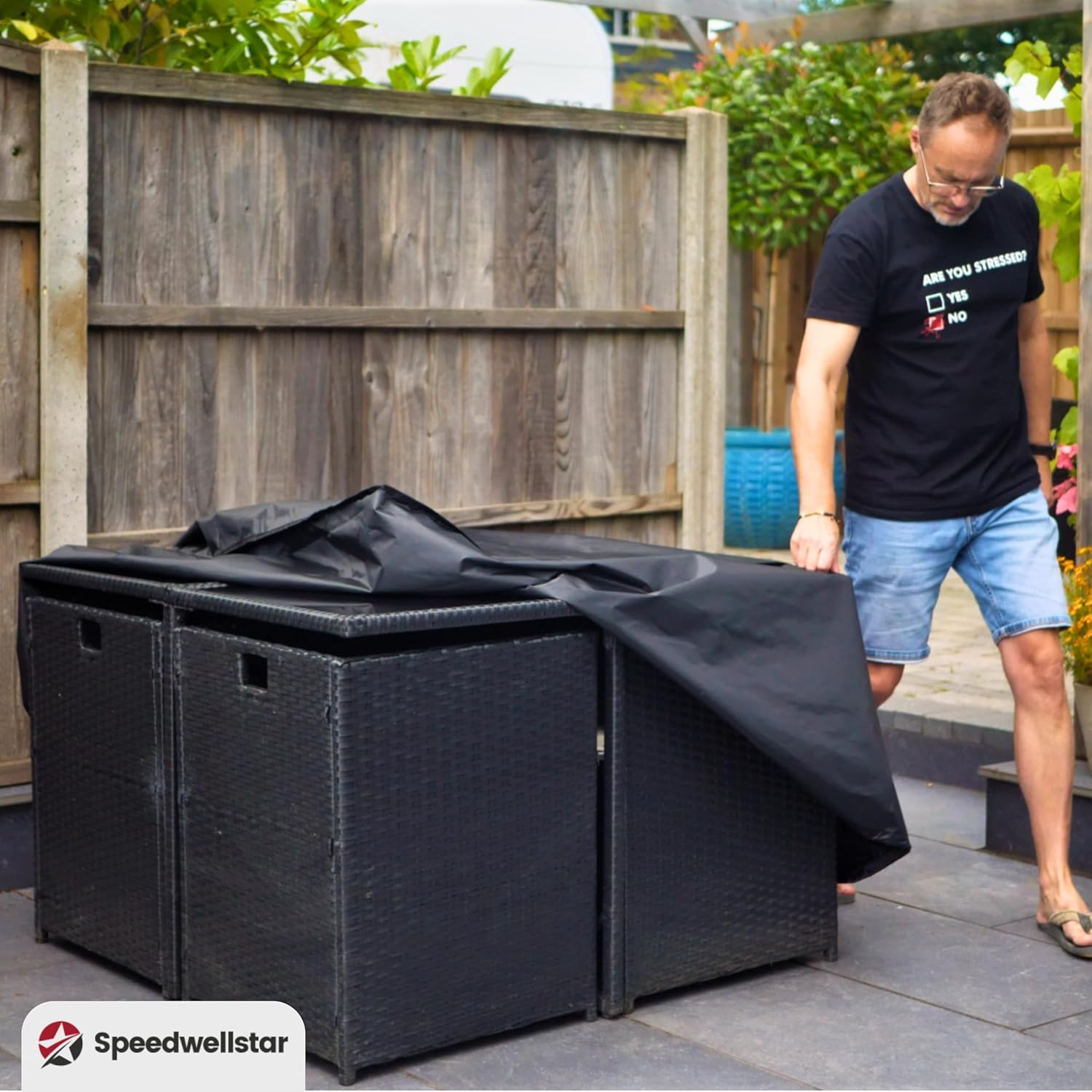 Waterproof Square Garden Table Cover 125X125X74 Cm &ndash; Heavy Duty Patio Furniture Protector for 4&ndash;8 Seater Sets &ndash; Breathable 210D Oxford Fabric with Drawstring &ndash; by Speedwellstar image number 5