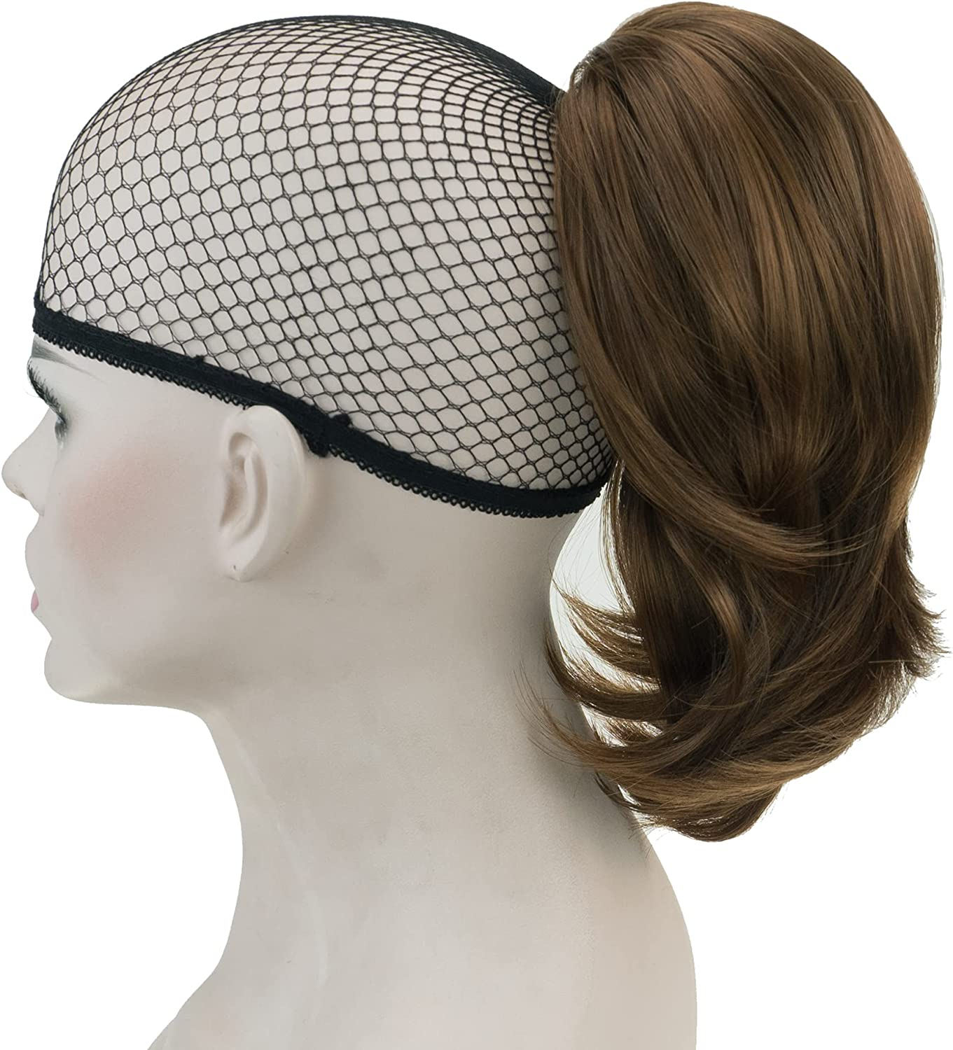 IMISSU Cute Short Claw Ponytail Grab Hairpieces Thick Clip in Hair Extensions Little Pony Tail Hair Pieces for Women (Light Brown) - Black image number 3