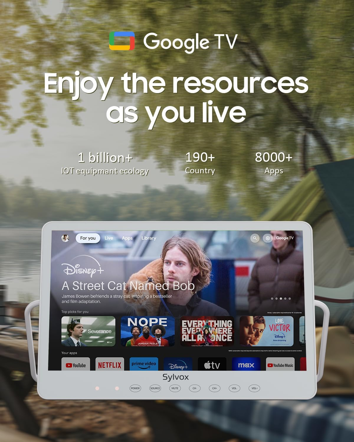 SYLVOX 15.6'' Portable TV Portable Monitor Google TV 1920 * 1080P FHD IP66 Waterproof Small Smart Television with Google Assistant Remote 10000Mah Battery-Powered TV for Kitchen Camper and More image number 2