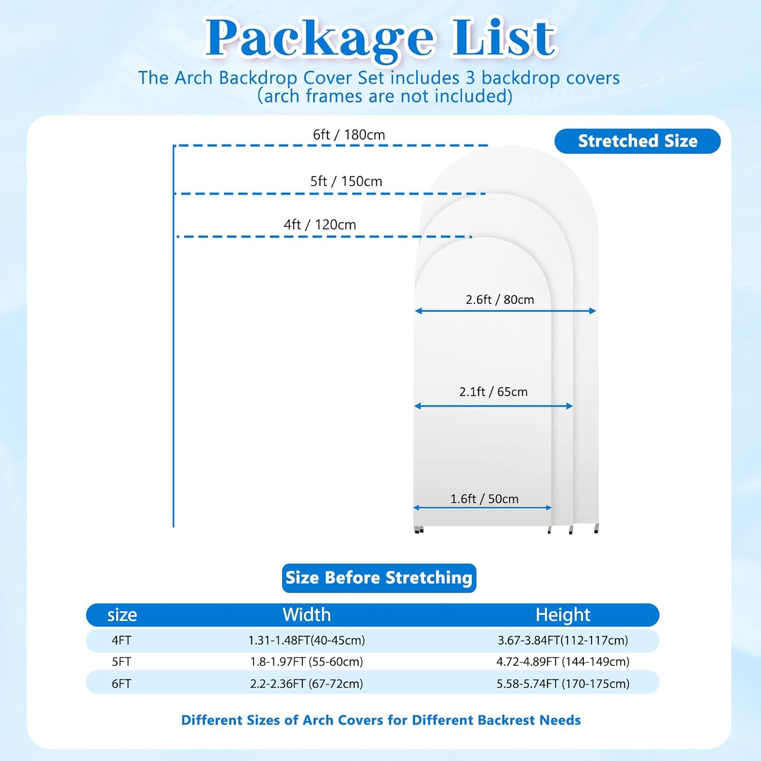 MEKOTRIN 3Pcs Arch Cover High Elasticity Thicken Polyurethane Fiber Milk Silk Fade Proof for Wedding Parties (White)