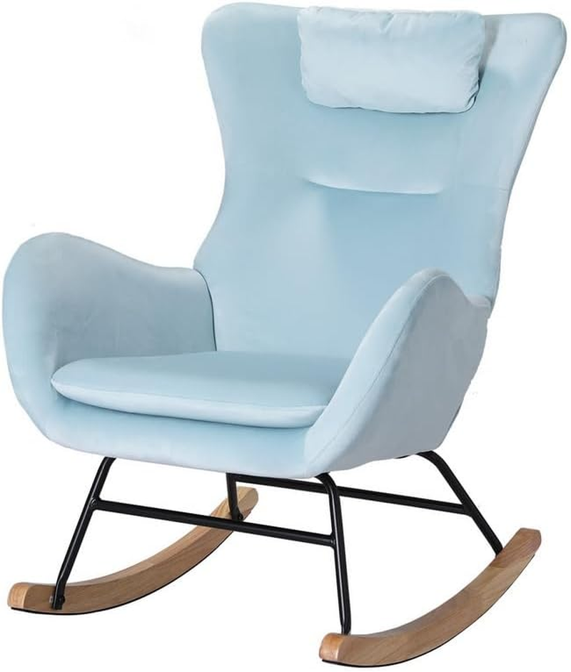 Artiss Rocking Chair Armchair Recliner Chairs Lounge Dining Nursing Seat Reading Seating Chaise Lounges Home Living Room Bedroom Furniture, Blue Teddy Fabric, with 2 Rubberwood Legs image number 4