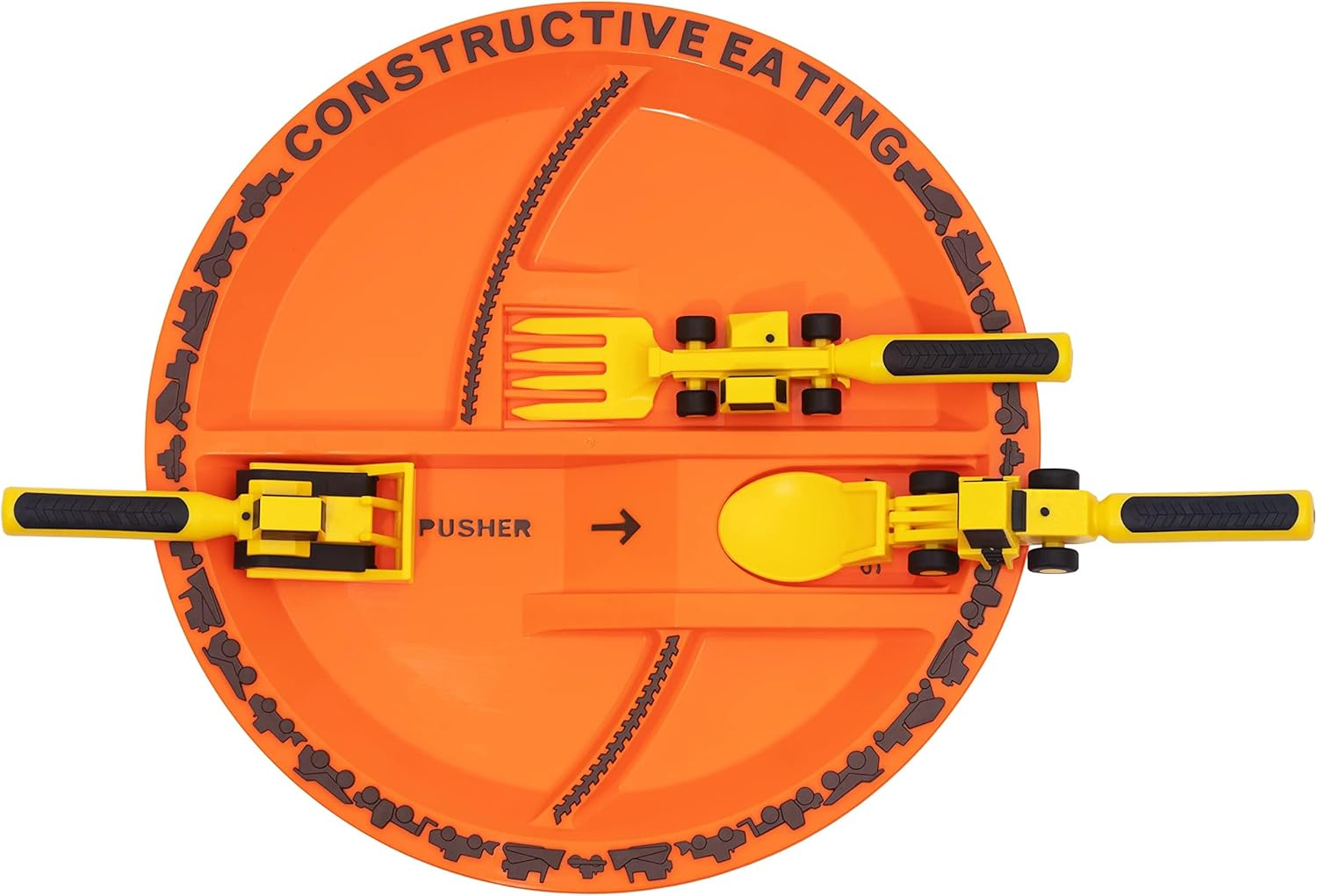 Plate and Utensils Set,Set of 3 Construction Plate and Construction Worksite Placemat,Perfect Divided Plates Gifts(Orange) image number 3