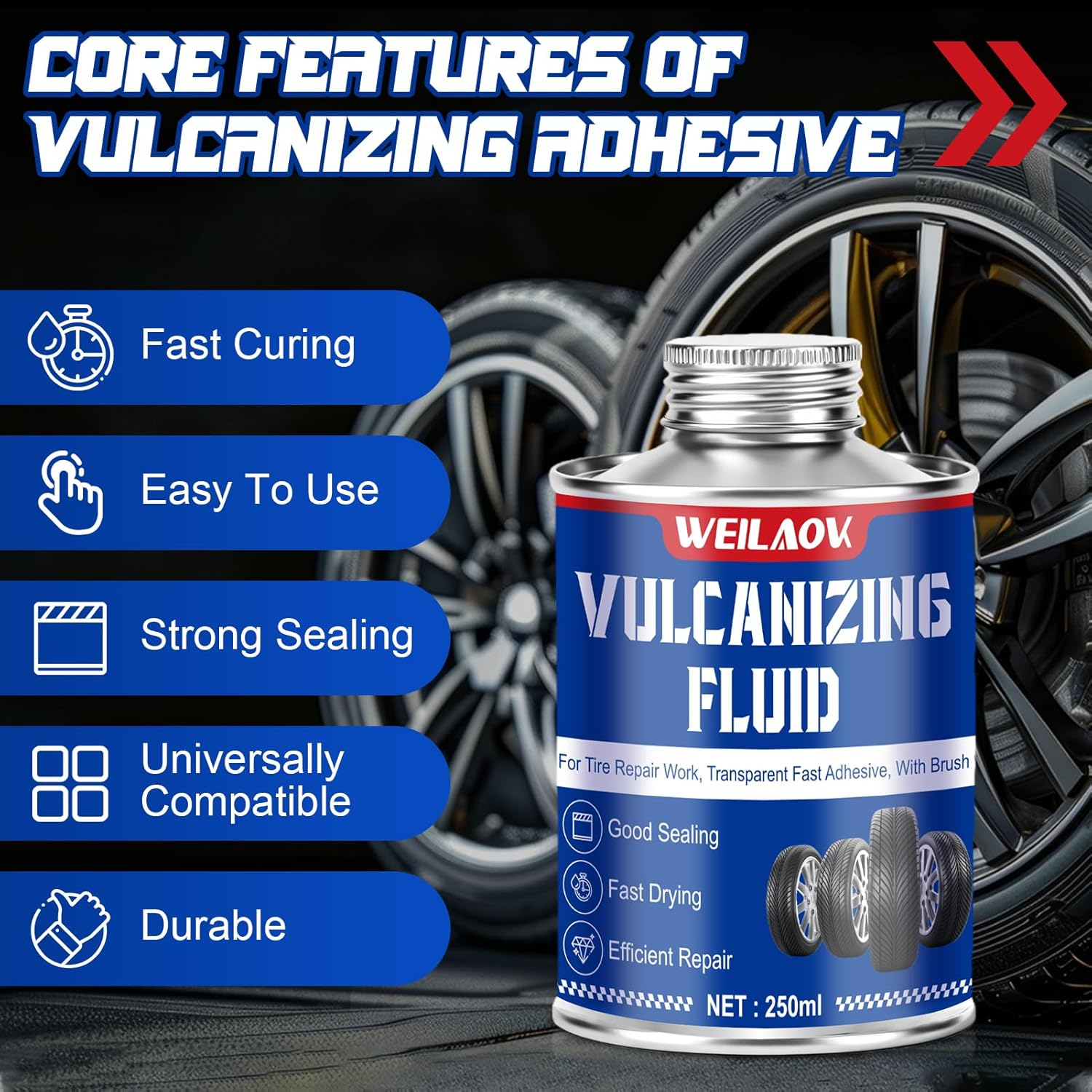WEILAOK Vulcanising Liquid, Rubber Adhesive with Brush, Tyre Adhesive, Suitable for Quick Repair of Leaks or Cracks on All Tyre Types, 250 Ml image number 6