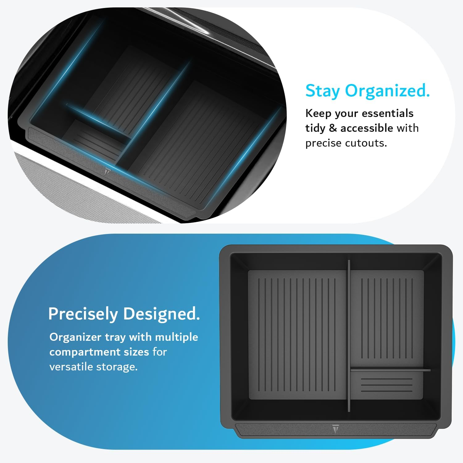 TUDIA Center Console Organizer Tray Designed for Tesla Model 3 2025/2024 (Highland) & Model Y 2025/2026 (Juniper) - [NOT Compatible with Model 3 2021-2023] Slide Storage with Silicone Lining (Black)