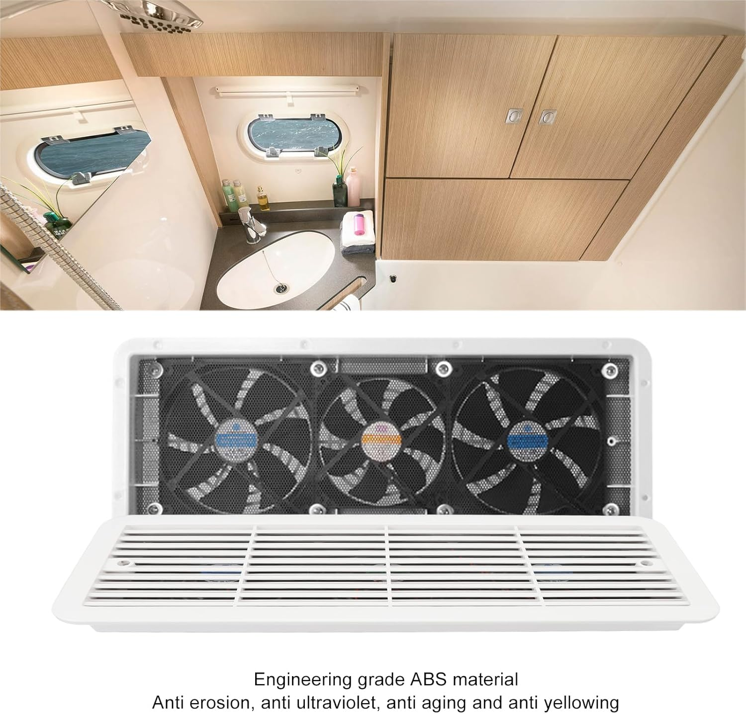 RV Side Vent Fan, 12V Three Fans Quiet RV Refrigerator Fan with Protecting Net, Air Vent Ventilation Exhaust Fan for RV Yacht Boat Trailer, Efficient Cooling, Easy Installation image number 5