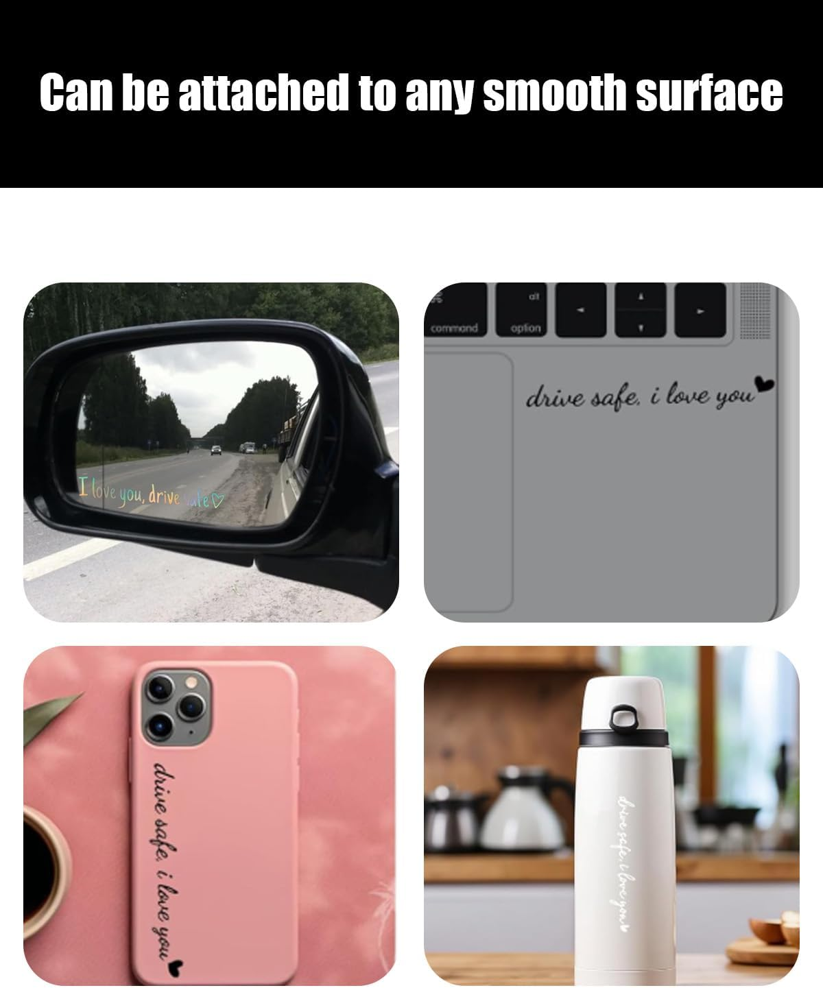 Pack of 6 "I Love You,Drive Safe" Drive Safe Mirror Stickers, Vinyl Rear View Mirror Sticker, Mirror, Car Decoration Gift for Drivers, Women, Men image number 4