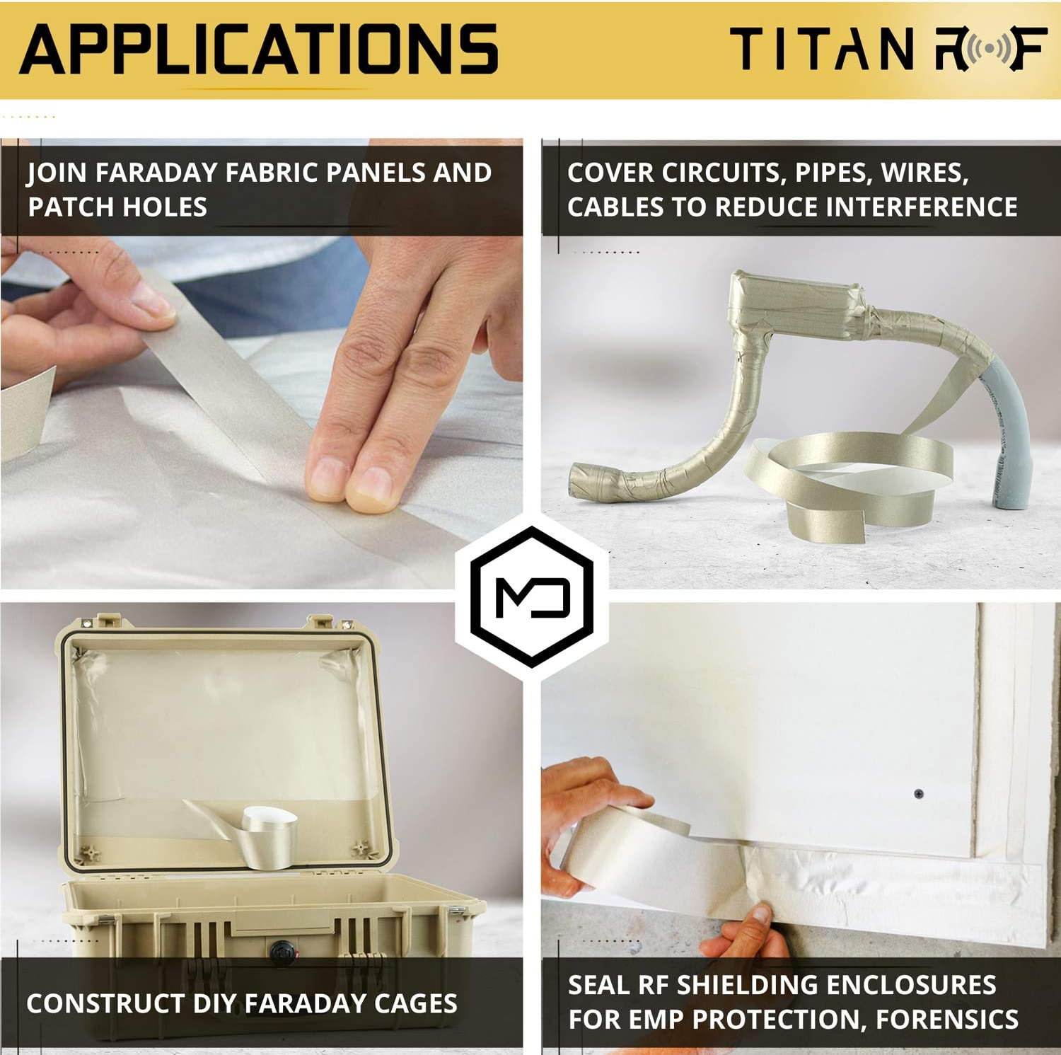 Mission Darkness Titanrf Faraday Tape // High-Shielding Conductive Adhesive Tape Roll Used to Connect Titanrf Fabric Sheets or Seal RF Enclosures // 1" W X 120" L (2.54Cm X 3.05M) image number 6