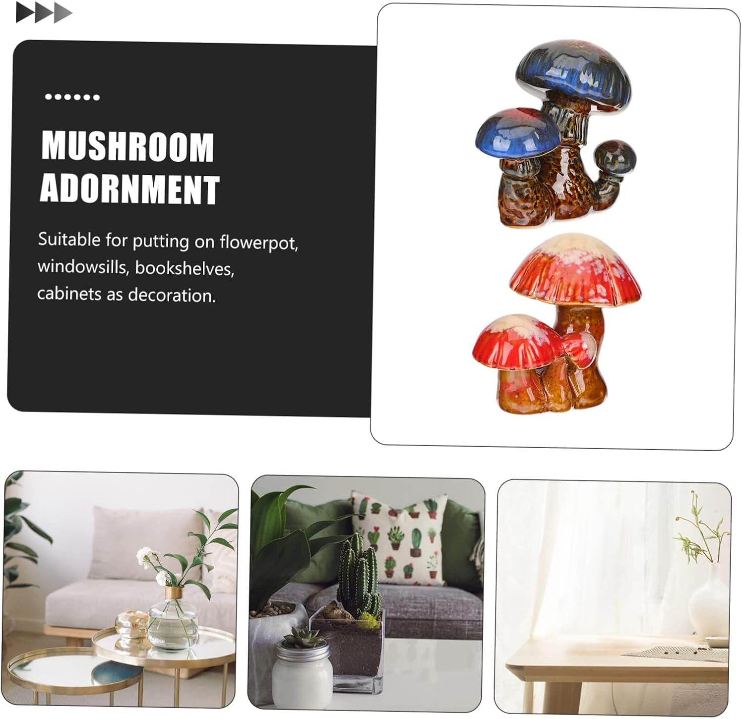 STOBAZA 2Pcs Simulated Mushroom Decor Ceramic Mushroom Statues Plant Pot Decors for Outdoor Gardening image number 4