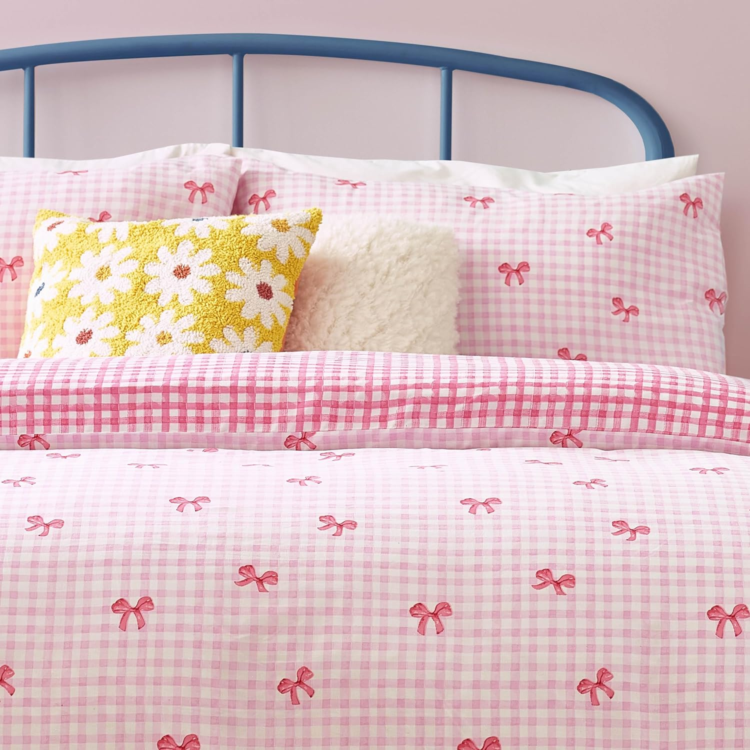 Heya Home Gingham Bows Printed Duvet Set - Pink - King image number 2