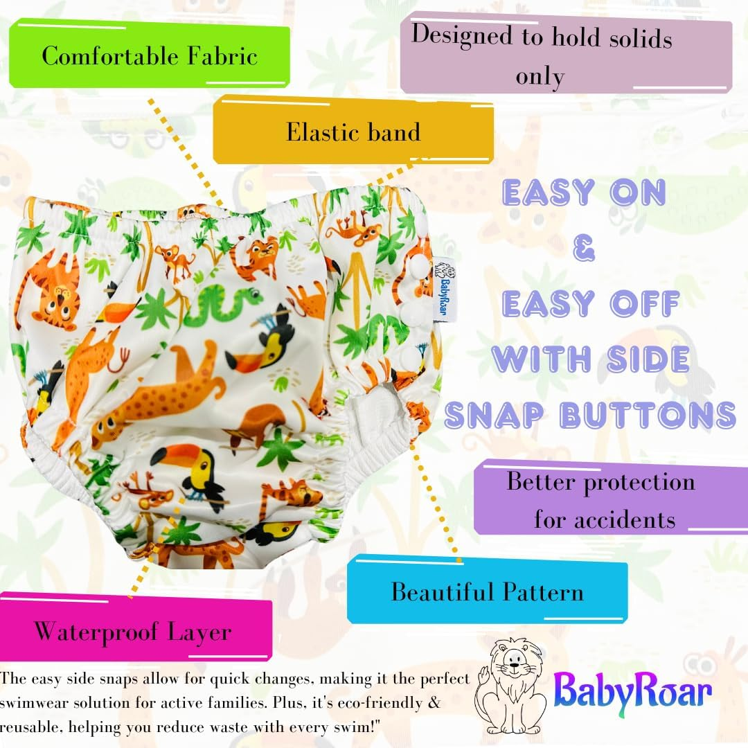 Side Snap Reusable Swim Nappy with FREE Waterproof Wet Bag &ndash; Adjustable, Leak-Proof & Swim School Approved | Eco-Friendly for Babies & Toddlers! (Jungle Splash, XL, 1.0, Count) image number 7