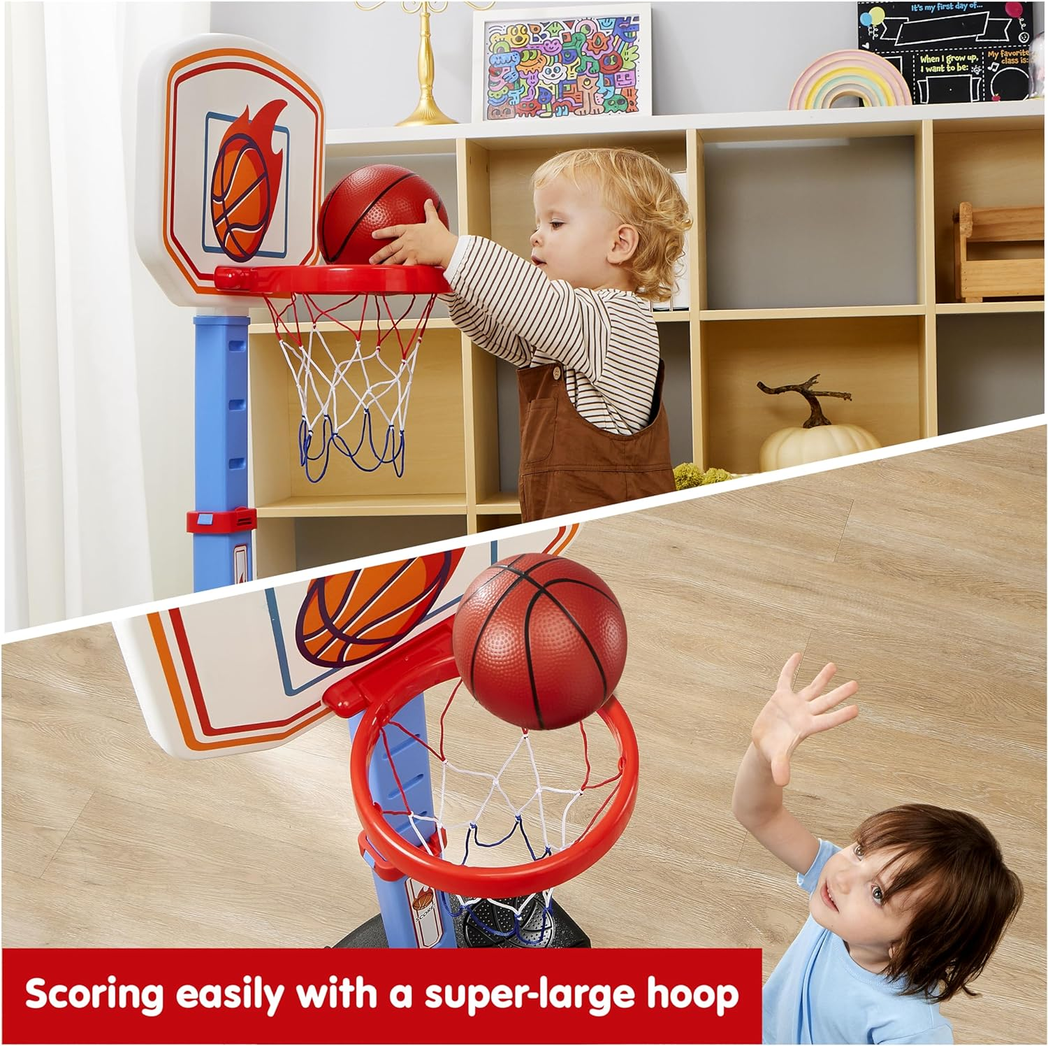 JOYIN Toddler Basketball Arcade Game Set, Adjustable Basketball Goal with 4 Balls for Kids Indoor Outdoor Play, Carnival Games, Christmas Birthday Boys Girls Age 1 and up - Air Pump Included image number 4