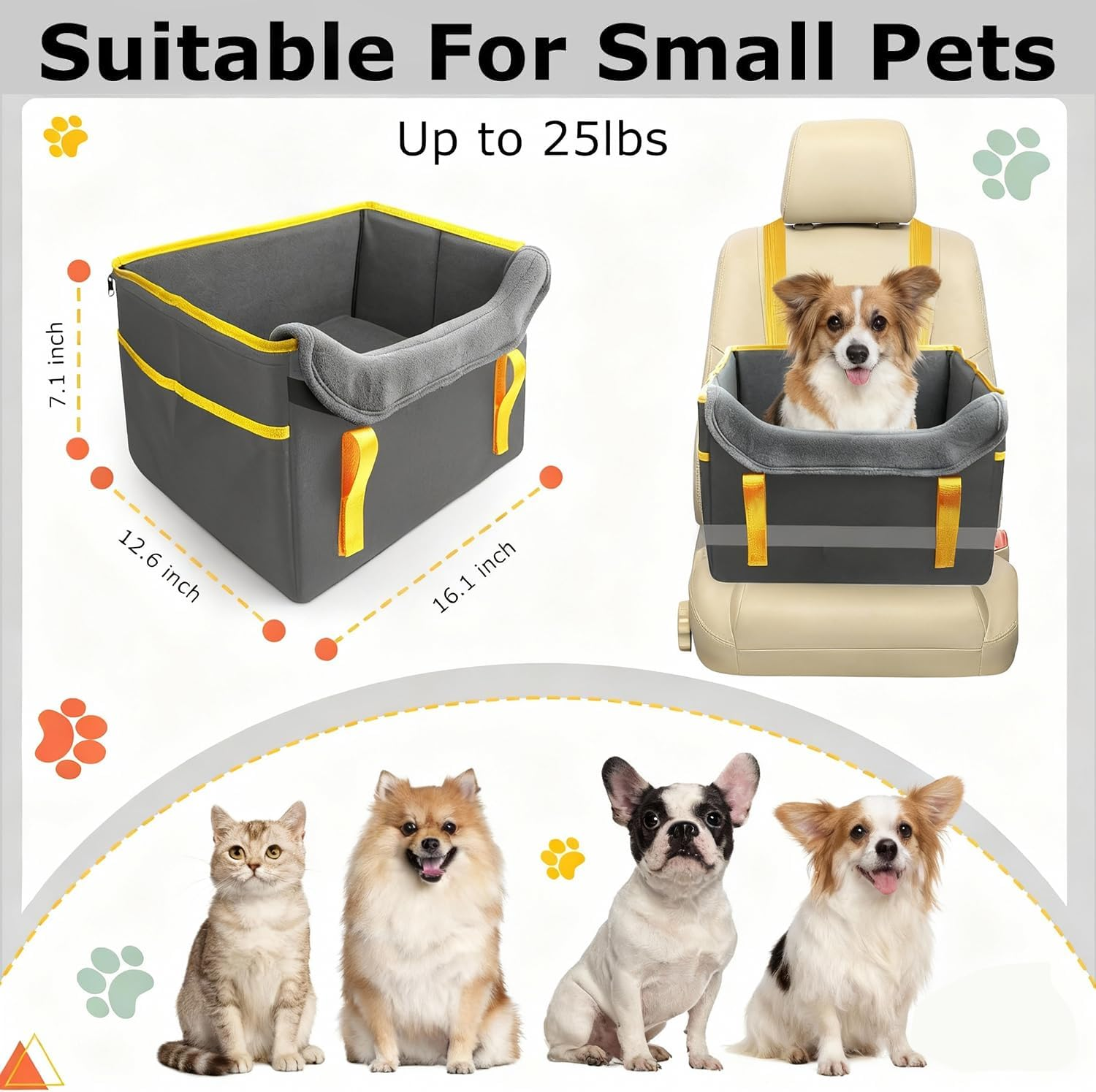 Dog Car Seat for Small Dogs, Fuzzy Dog Car Seat up to 25Lbs Stable, Waterproof, Foldable with Clip-On Safety Leash, Pet Booster Seat Suitable for Front and Rear Seats image number 4