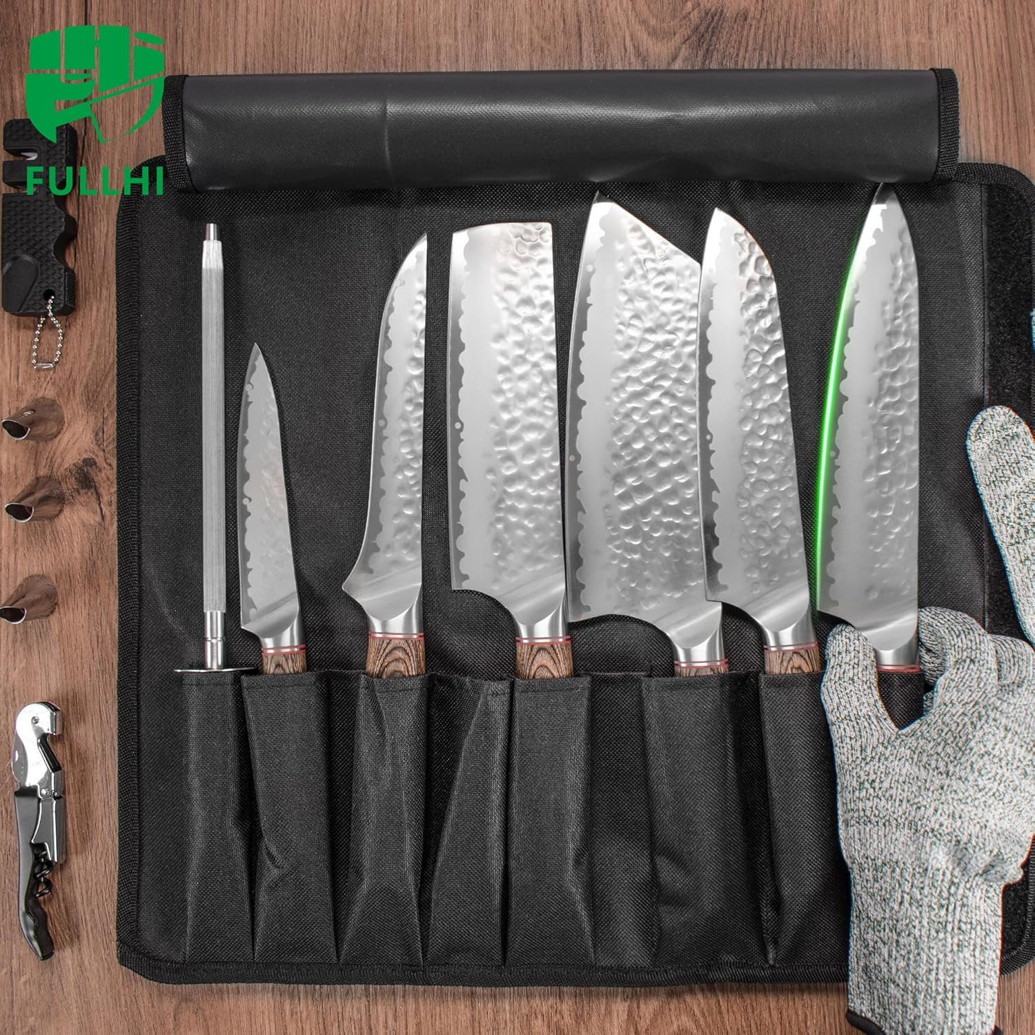 FULLHI Knife Set 13Pcs Japanese Knife Set, Premium Stainless Steel Kitchen Knife Set with Knife Roll Bag image number 4