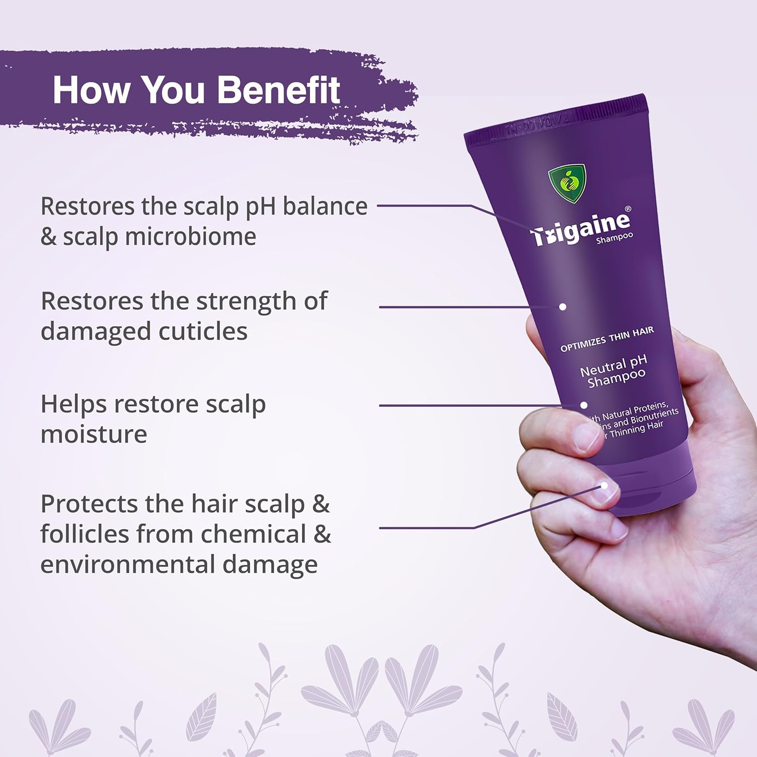 APPLE THERAPEUTICS Trigaine Shampoo (100Ml) | Ph Balanced Shampoo, Optimizes Thin Hair with Natural Proteins, Vitamins and Bionutrients Dermatologist-Recommended Shampoo for Hair Fall image number 3