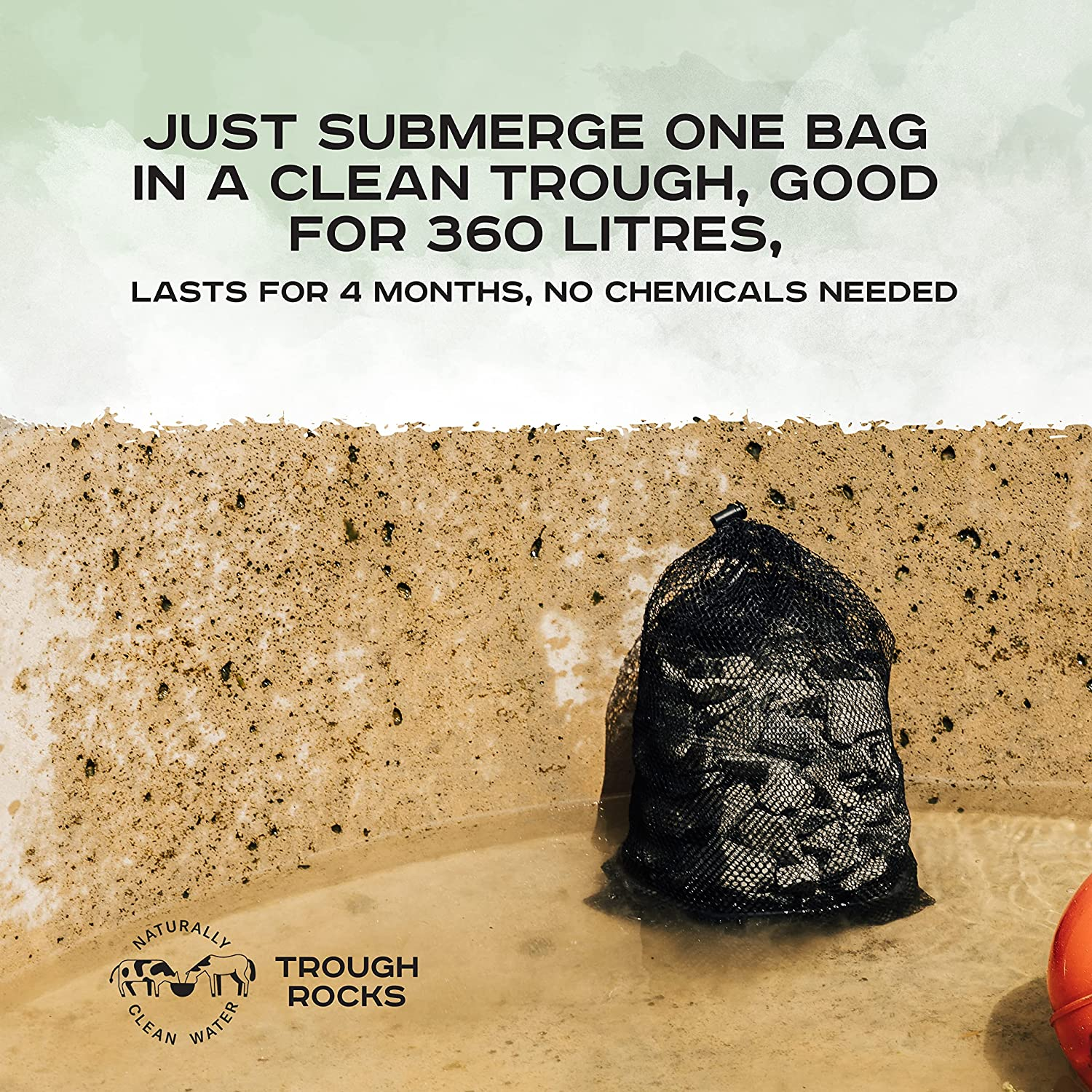 Trough Rocks - All Natural Algae & Bacteria Inhibitors for Horses & Livestock Water Troughs, Cleaner Healthier Water, One Application, Lasts 4 Months, One 3Kg Bag image number 6