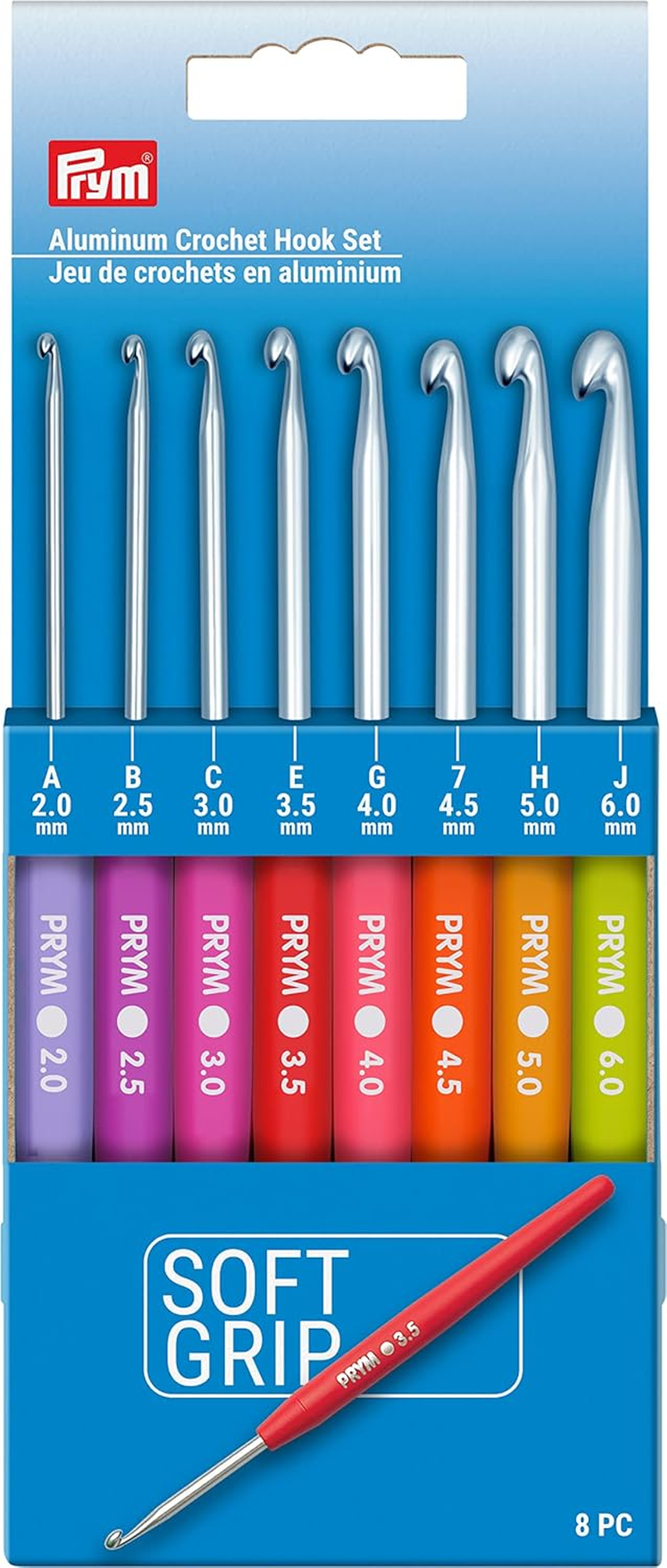 Prym Soft Grip Aluminum, 2-6Mm Crochet Hook Set, Multicolor 8 Count
