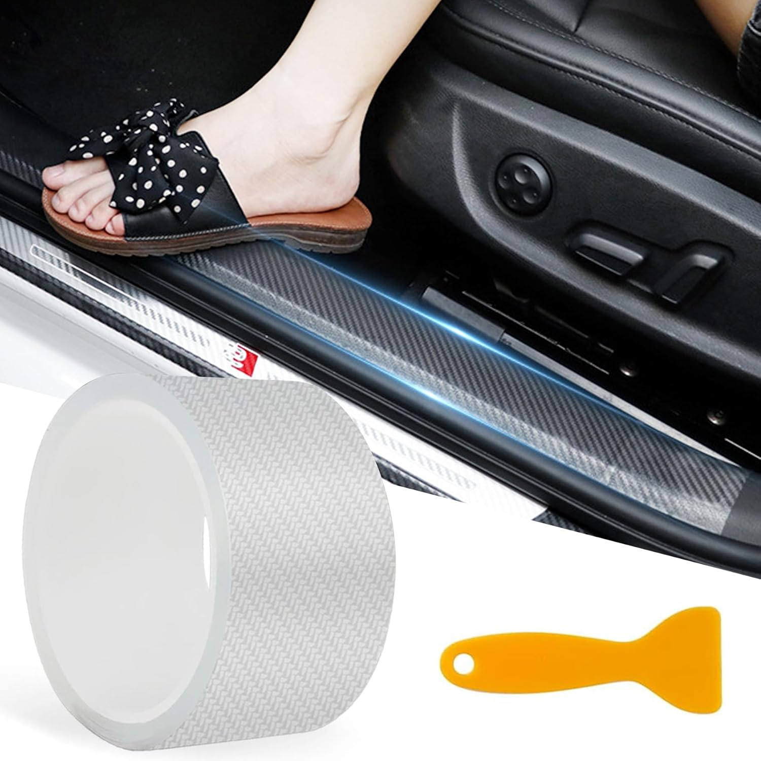 Universal Car Door Edge Protector, Door Sill Protector Bumper, Carbon Fiber Car Wrap Film, Vinyl Automotive Wrap Film Anti-Collision Anti-Scratch Cover for Most Vehicles (Black, 2.8In*16.4)