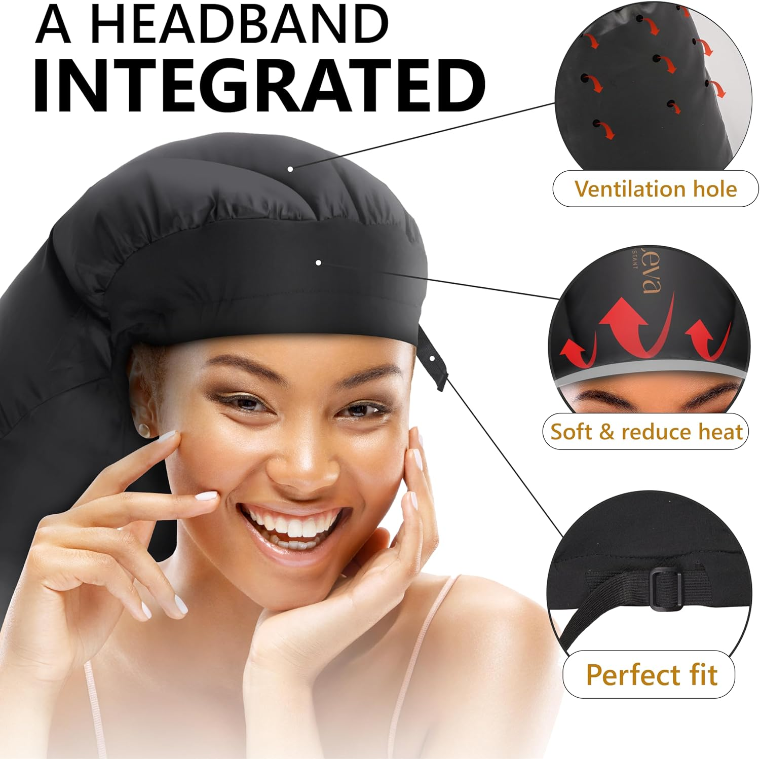 Large Hooded Hair Dryer Bonnet W/Integrated Headband - Reduces Heat Exposure around Ears & Neck - Enhanced Size for Use with Rollers, Speeds up Drying Time, Safe Deep Conditioning at Home, Adjustable image number 2