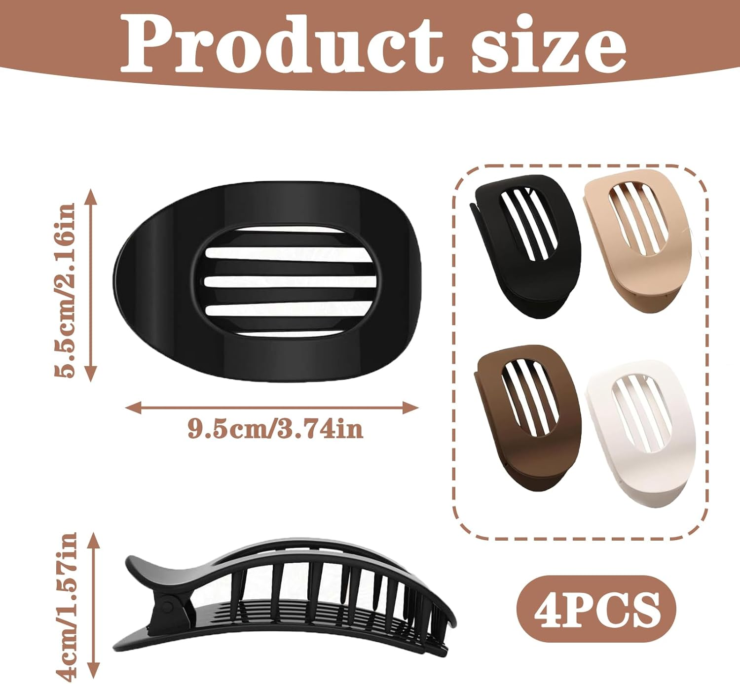 Pack of 4 Duckbill Hair Clips, Stylish Duckbill Hair Clip, Matte Large Benglatt Hair Clip for Women, Simple Elegant Flat Crab Clips for Everyday Office School Festive Occasions image number 2