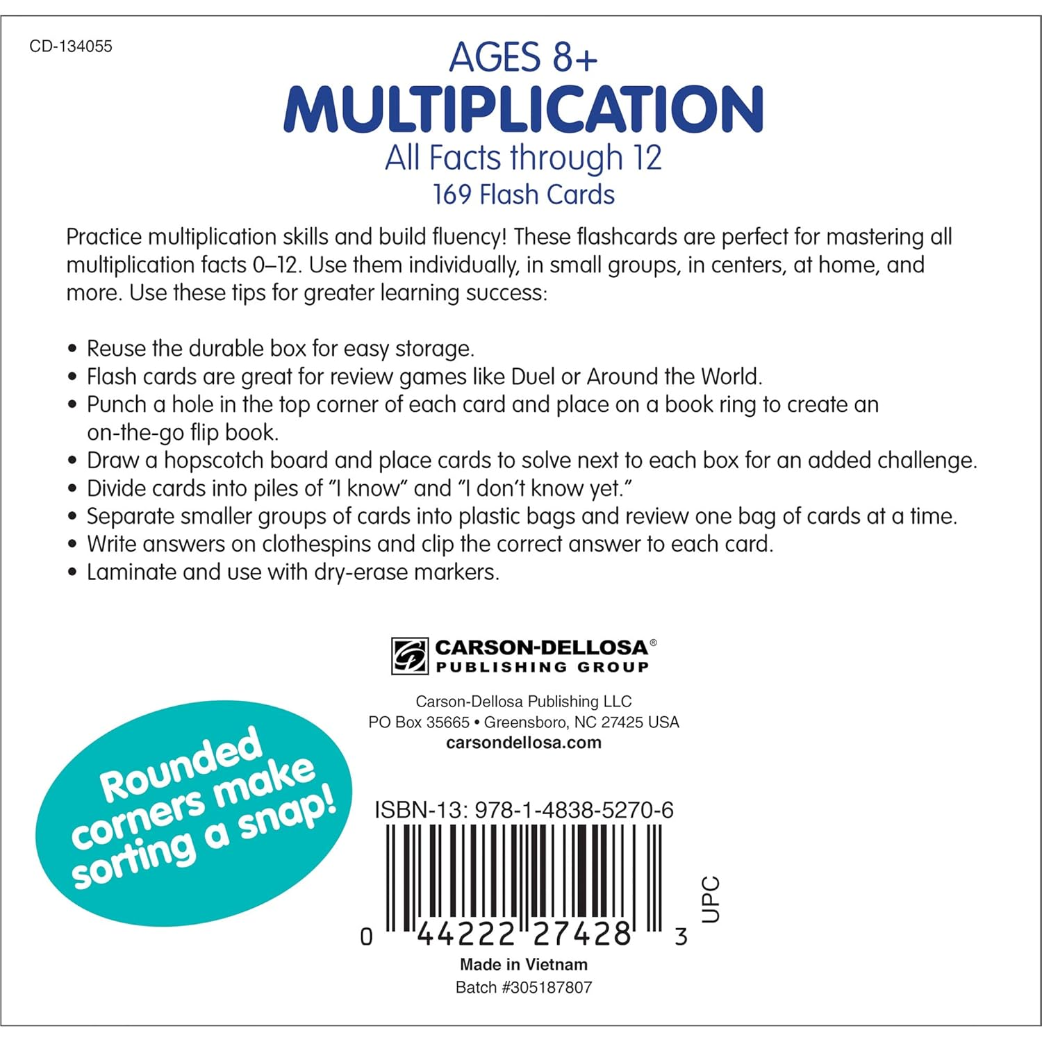 Carson Dellosa Multiplication Flash Cards&mdash;Grades 2-5 Double-Sided Cards, Multiplying All Math Facts from 0-12, Elementary Mathematics Practice (169 Pc) image number 4