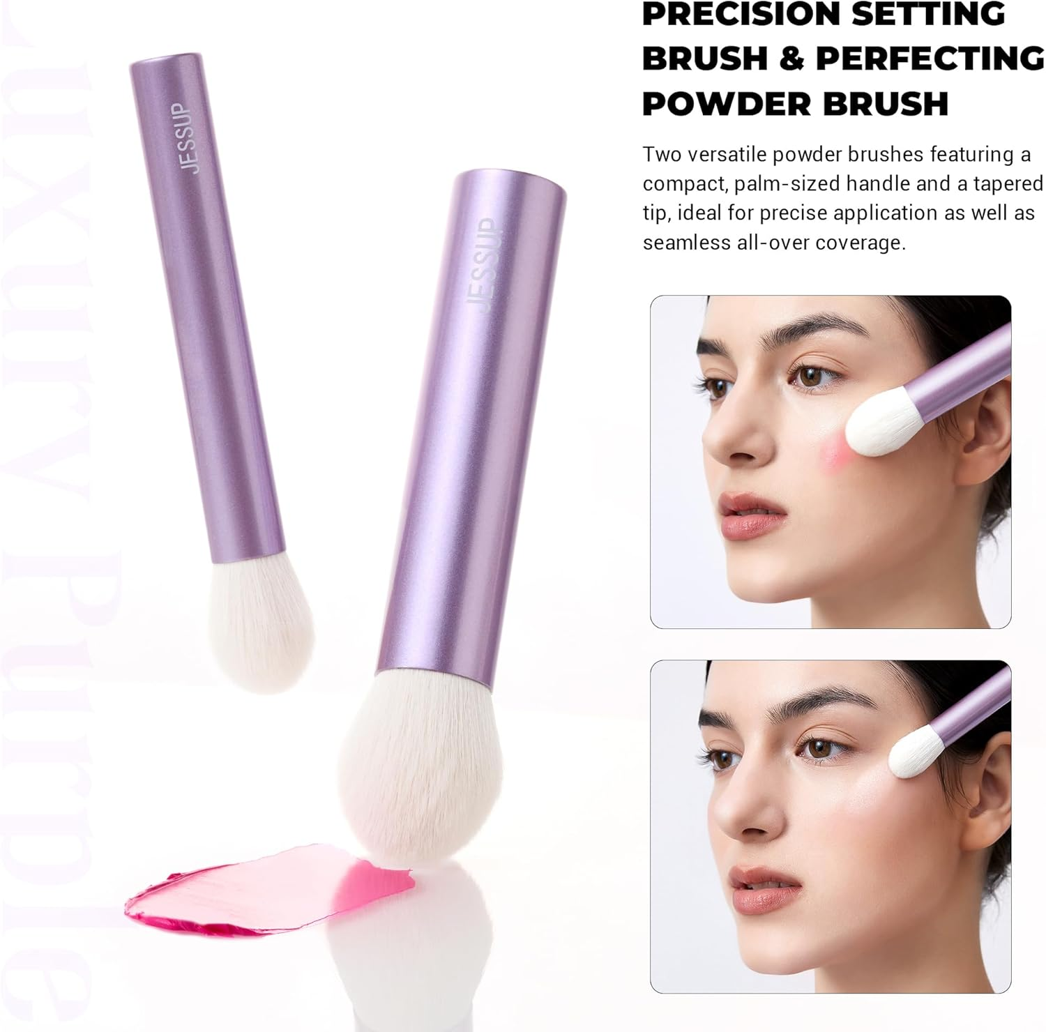 Jessup Makeup Brushes Set 4Pcs Face Kabuki Brush for Foundation Contour Powder Blush Bronzer and Highlighter, Premium Synthetic Fiber Cruelty-Free, Luxury Purple T517 image number 2