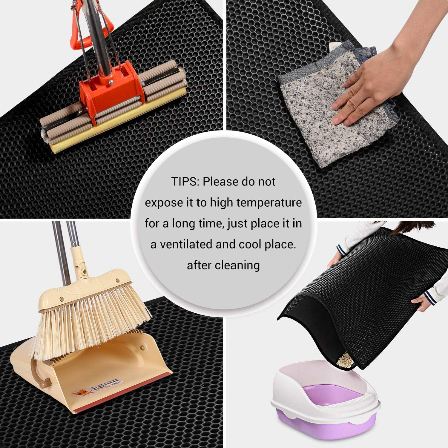 Mumoo Bear Cat Litter Mat Large 60 X 45Cm Kitty Litter Trapping Mat for Litter Box Honeycomb Black Hole Design Waterproof, Urine Proof Trapper - Scatter Control, Easy Clean Rug for Litter Tray-Black image number 1