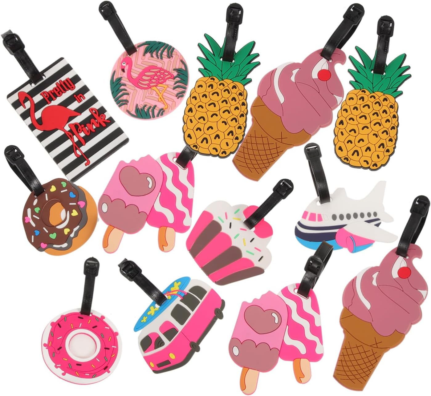 Didiseaon Cute Luggage Tags Funny Cartoon Soft Plastic Luggage Labels for Women Travel Suitcases with Id Strap image number 5