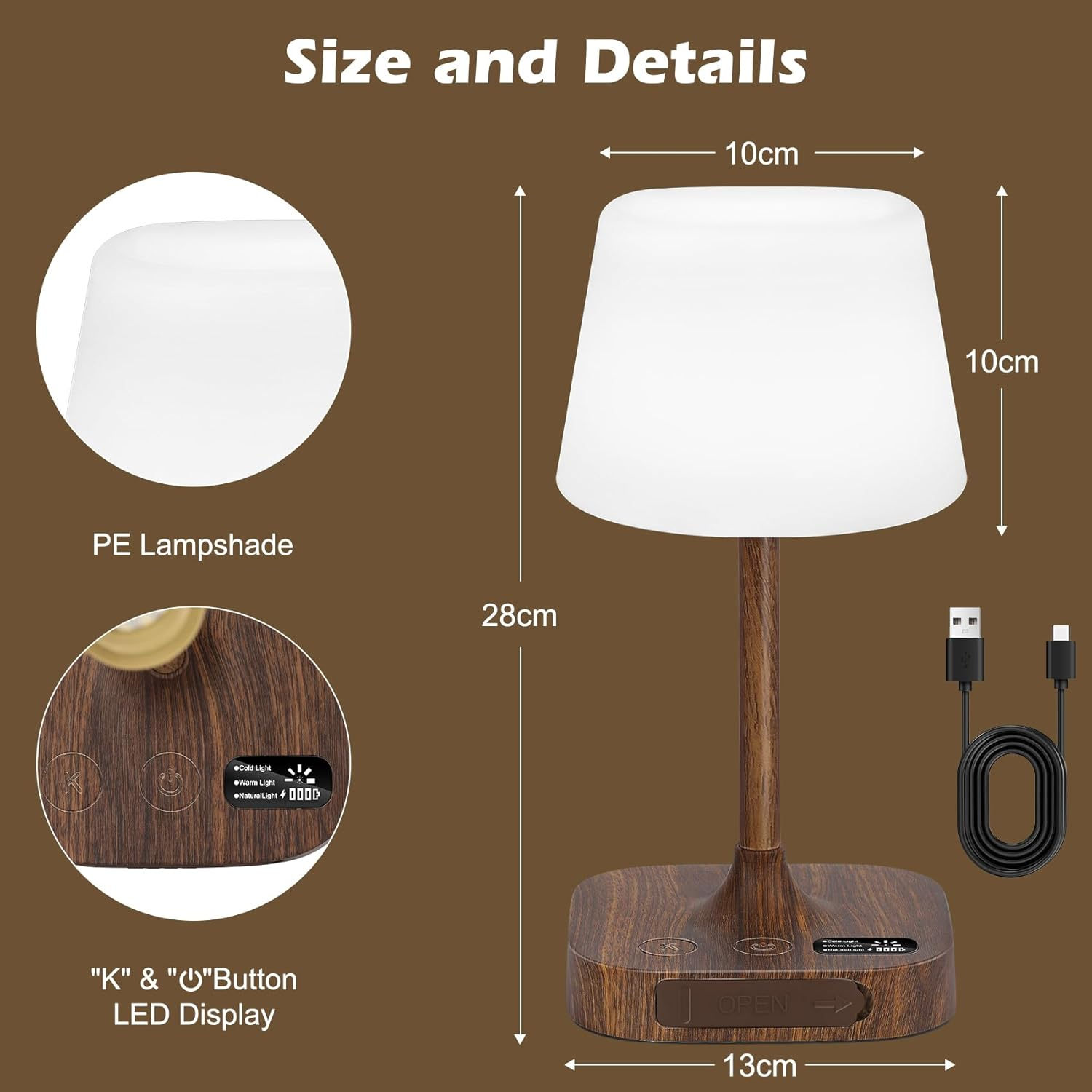 IP65 Waterproof Shower Lamp | 8000Mah Rechargeable Cordless Touch Lamp with 3 Colors & 5 Brightness, Dimmable LED Display | Portable Table Lamp for Bathroom, Bedroom, Camping, Outdoor image number 1