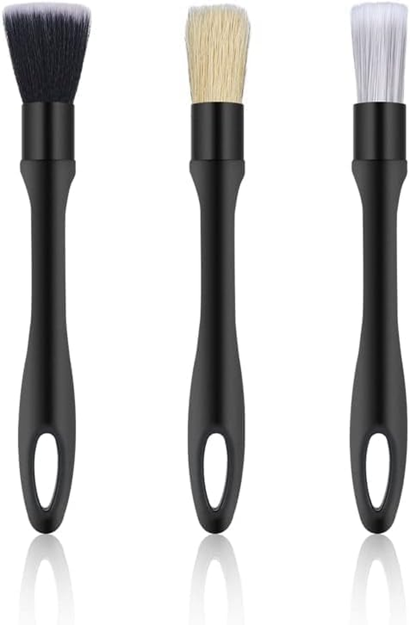 3Pcs Car Detailing Brush Kit, Soft Boar Hair Detail Brush Set, Interior Detailing Microfiber Wheel Cleaning Brush for Cleaning Dashboard, Air Vents, Emblems, Wheels image number 6