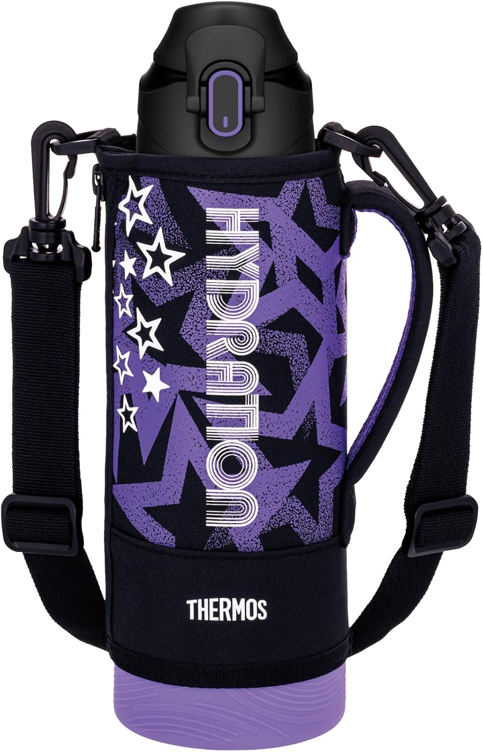 Thermos FJS-1500F BKPL Vacuum Insulated Sports Bottle, 4.1 Gal (1.5 L), Black Purple, for Cold Insulation, Includes Pouch, Shoulder Friendly Strap